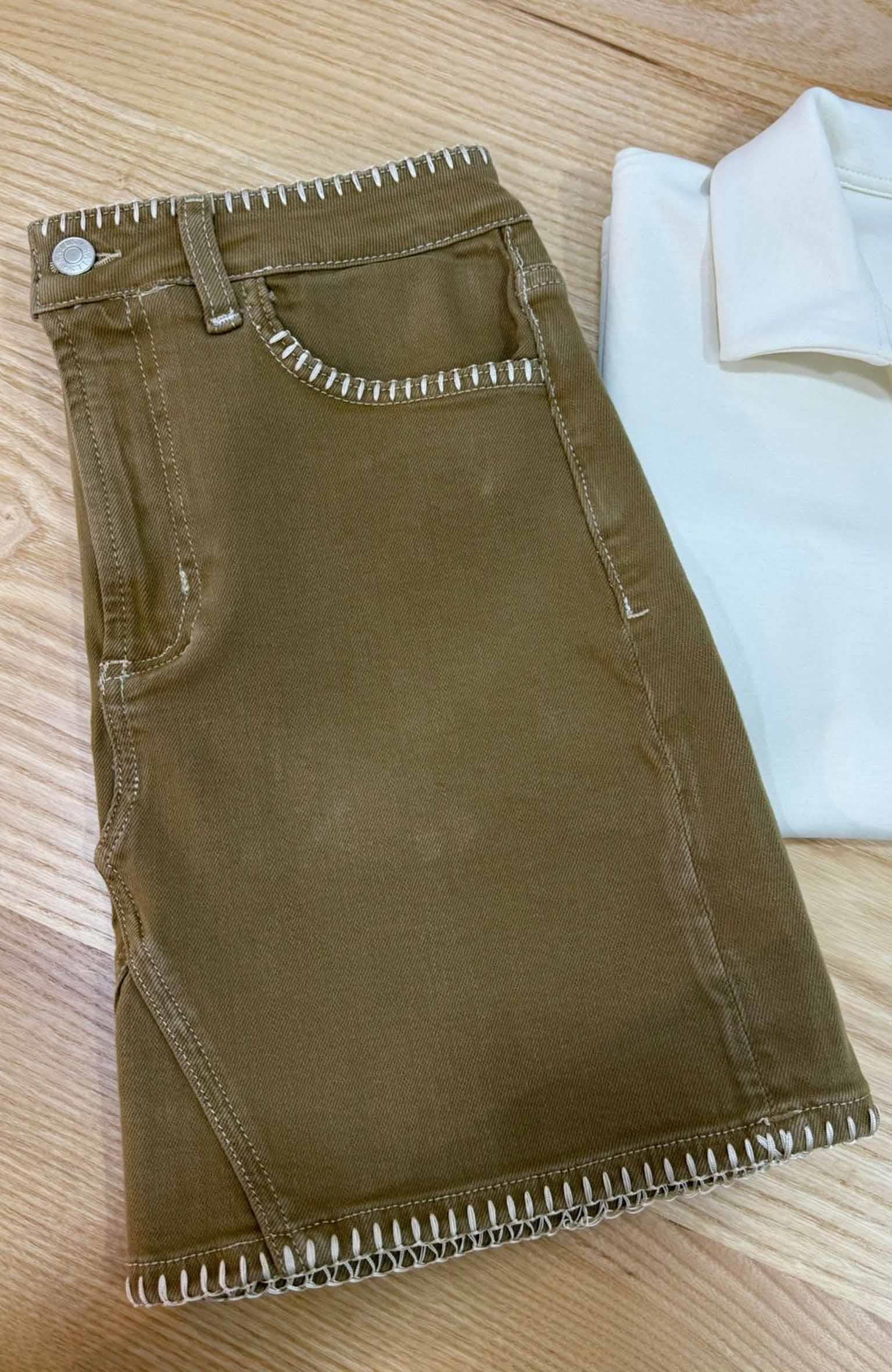 K3779 RA.ILS DİKİŞ DETAYLI CAMEL DENİM ETEK