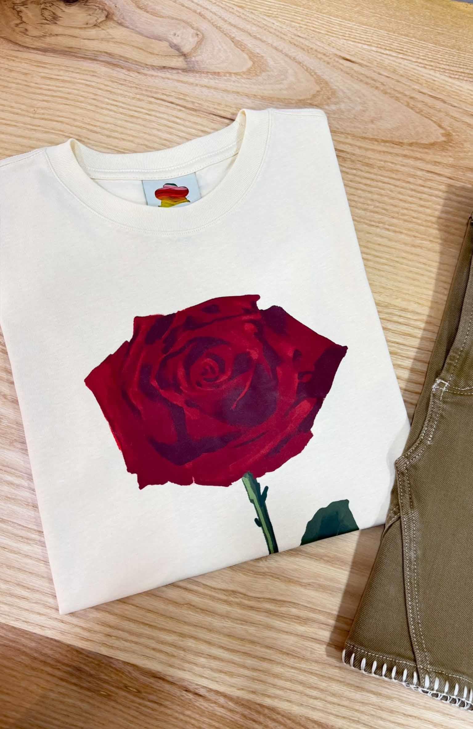 K3780 FARM.RİA GÜL BASKILI EKRU T-SHIRT