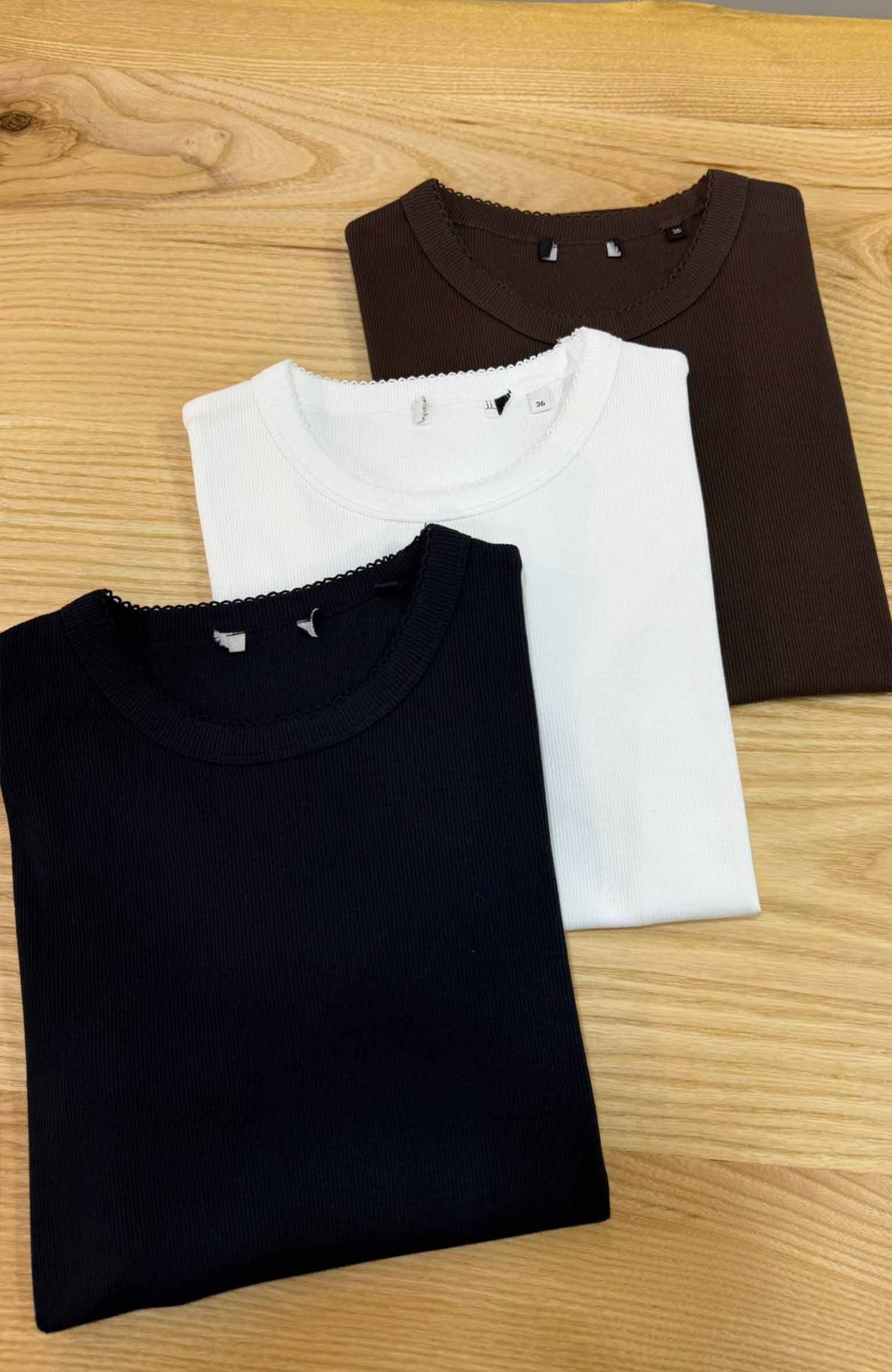 K3809 YAKA DETAYLI FİTİLLİ T-SHIRT