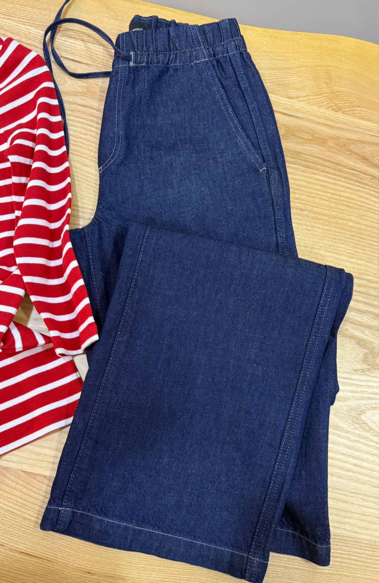 K3847 A.G KOYU LACİVERT BELİ BAĞCIKLI DENİM PANTOLON