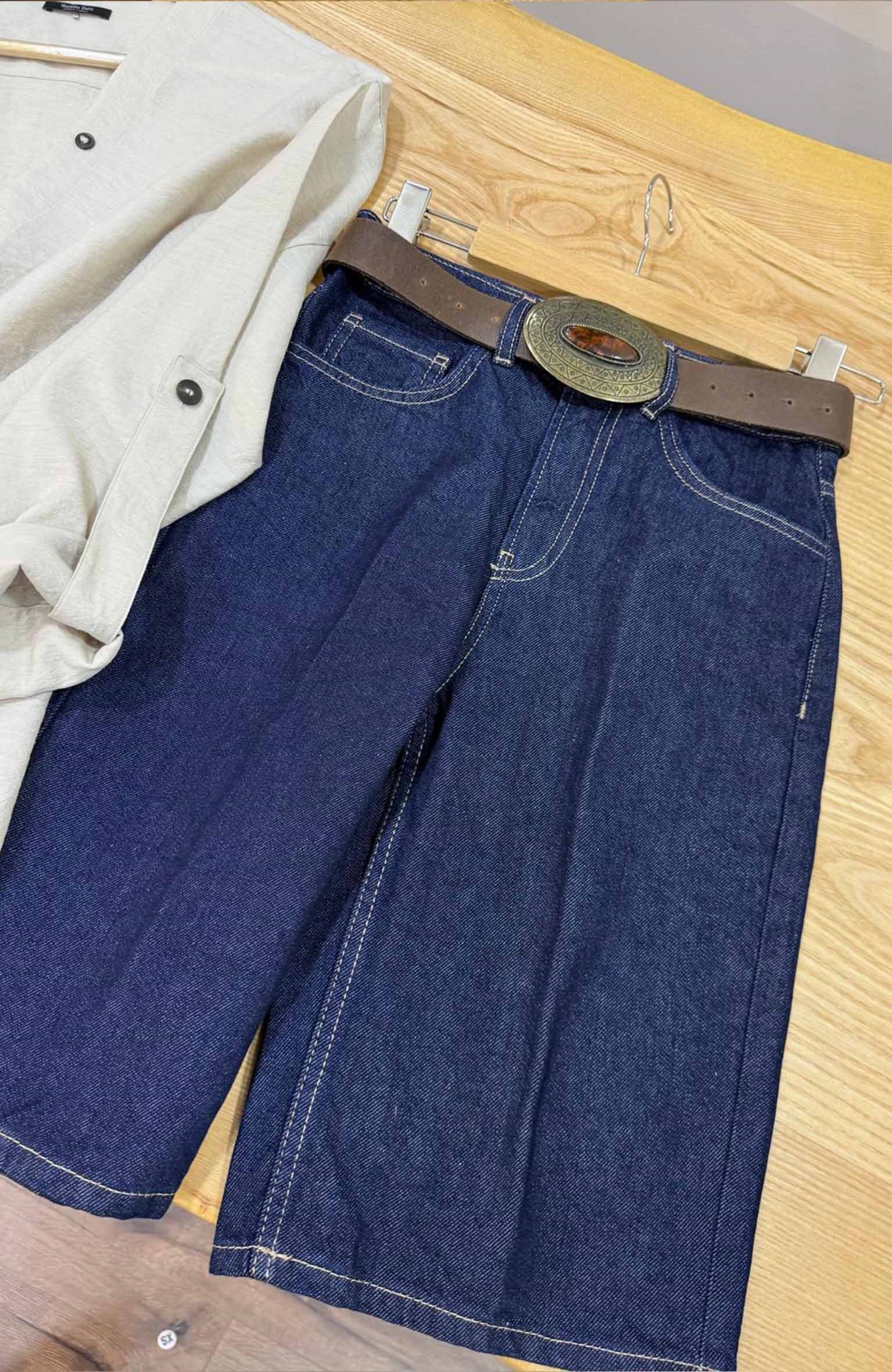 K3952 PM.KIE KONTRAST DİKİŞLİ LACİVERT DENİM BERMUDA