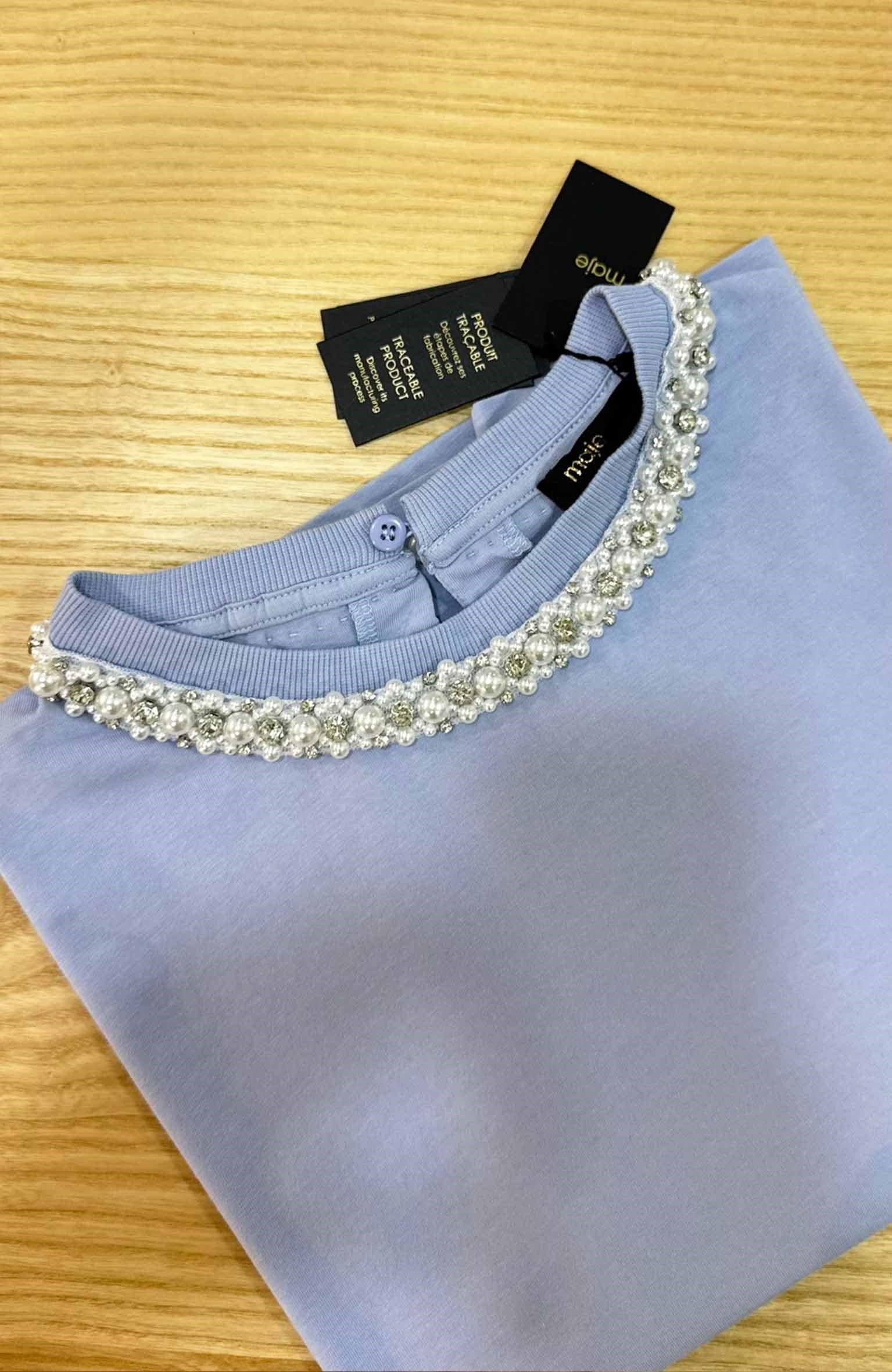 K4052 MA.JE YAKA DETAYLI MAVİ T-SHIRT