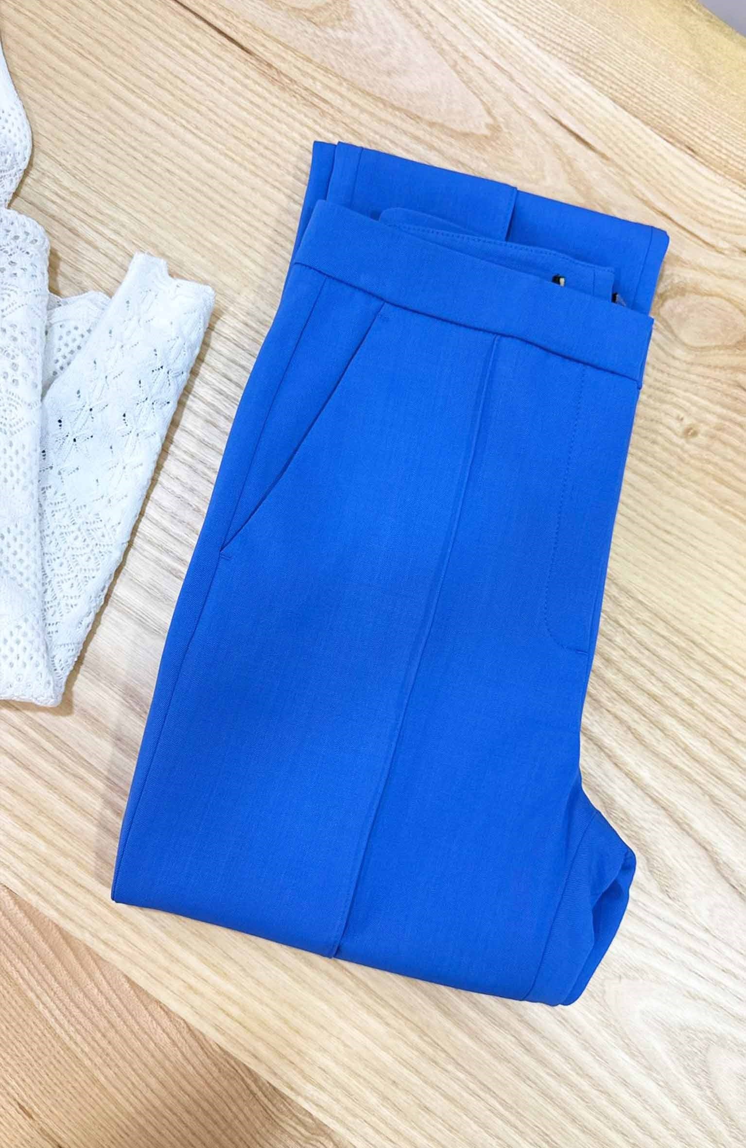 K4078 M.D FLARE ÖNDEN DİKİŞLİ MAVİ KUMAŞ PANTOLON