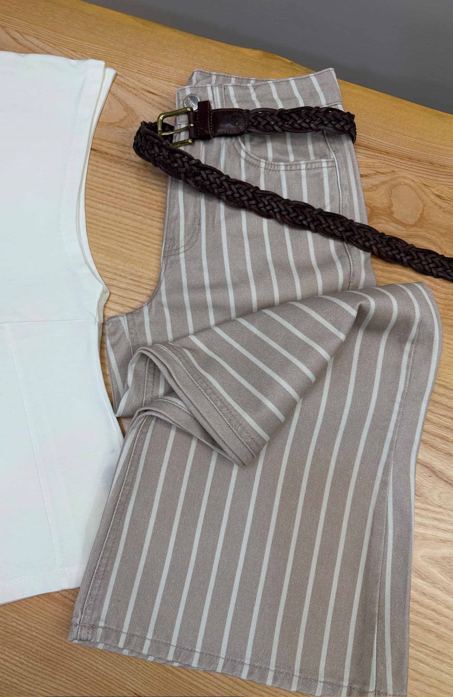K4273 R.ISLAND ÇİZGİLİ VİZON GENİŞ PAÇA PANTOLON