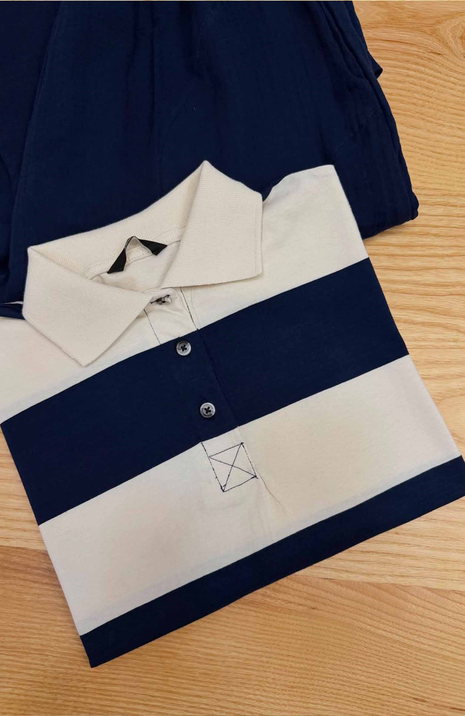 K4283 GRGE POLO YAKA LACİVERT ŞERİTLİ T-SHIRT