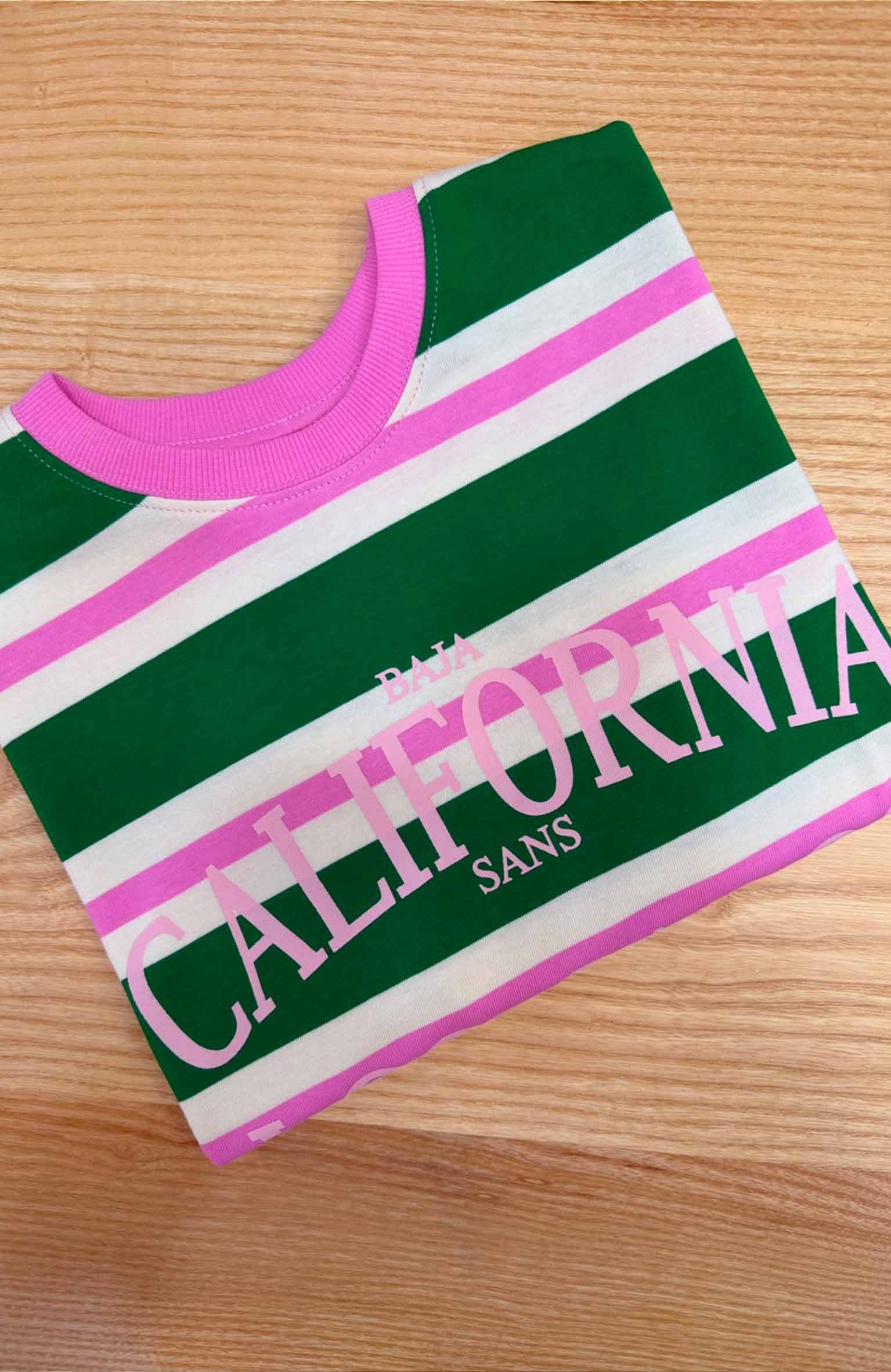 K4286 CALIFORNIA BASKILI RENKLİ ŞERİTLİ T-SHIRT