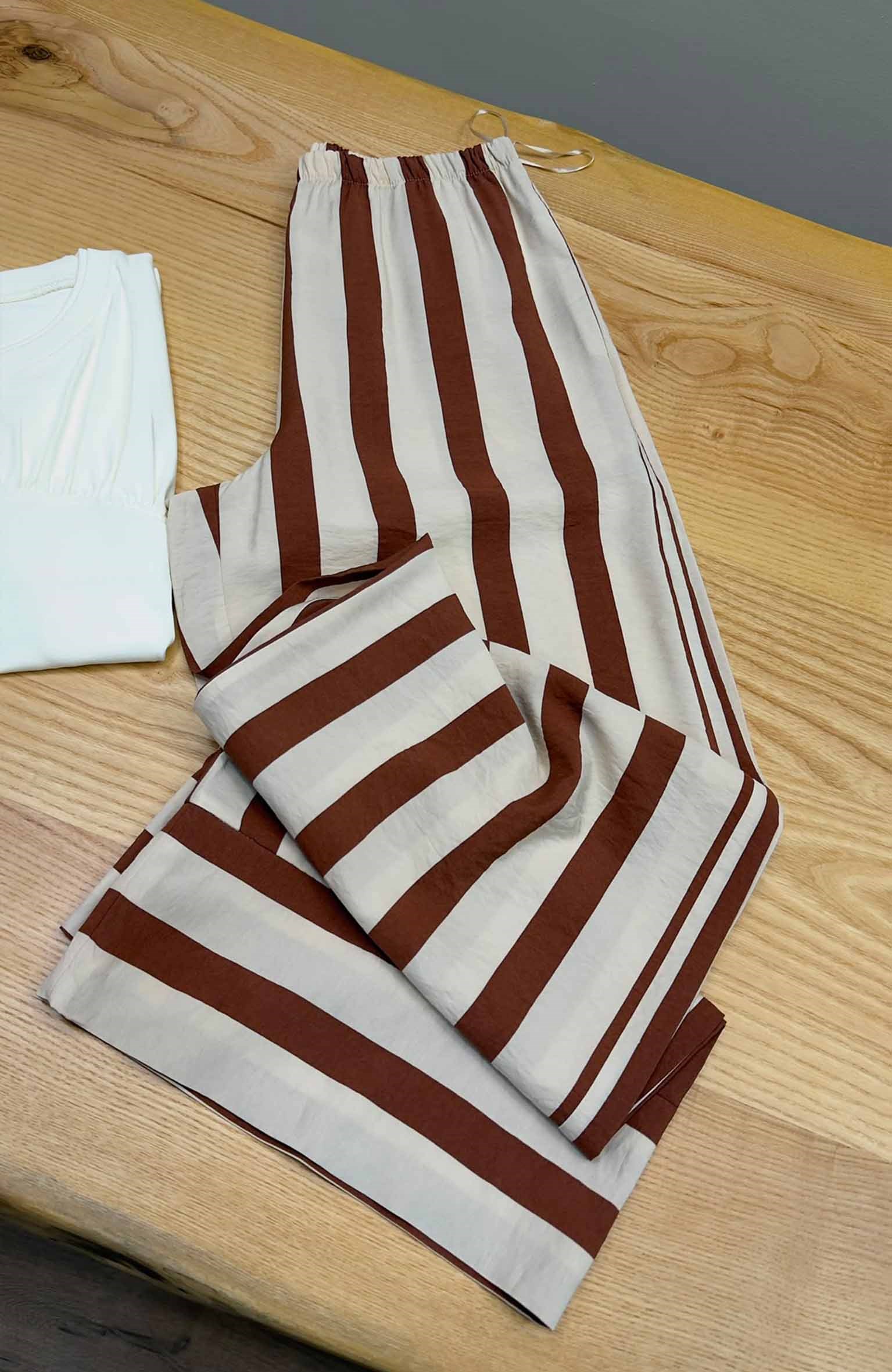 K4306 Z. KAHVE ÇİZGİLİ VİSKOS PANTOLON