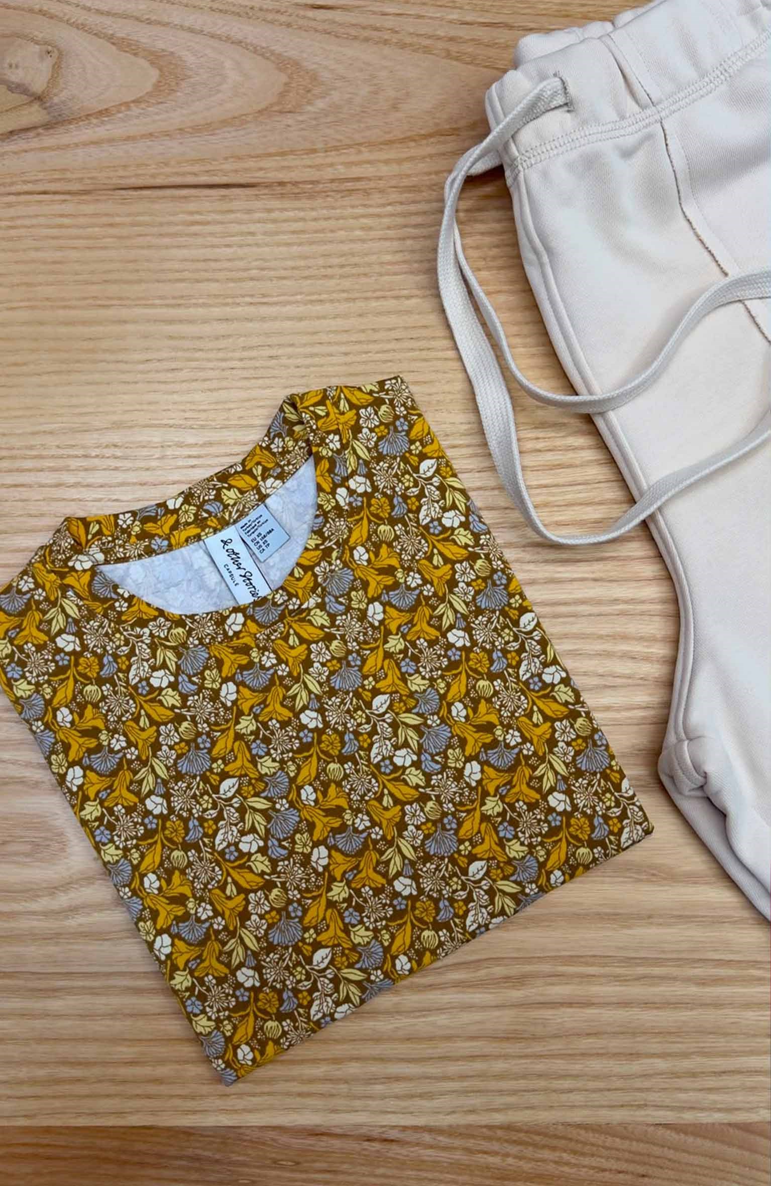 K4372 &OTHR ÇİÇEKLİ HARDAL T-SHIRT