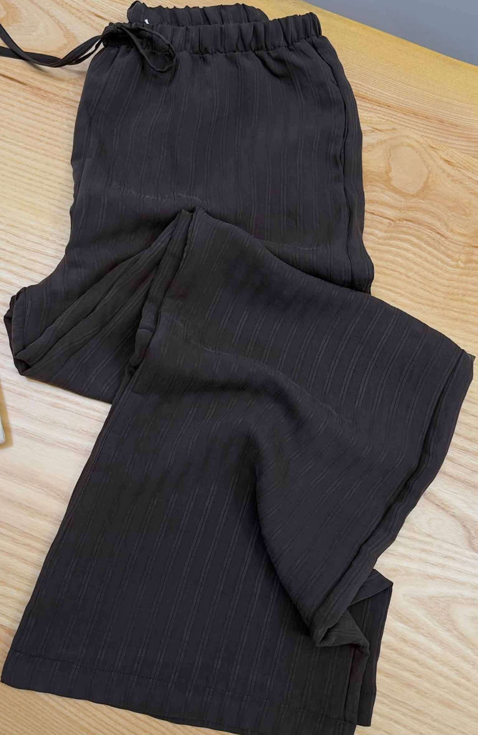 K4379 ÇİZGİLİ ACI KAHVE VİSKOS MODAL KARIŞIMLI PANTOLON