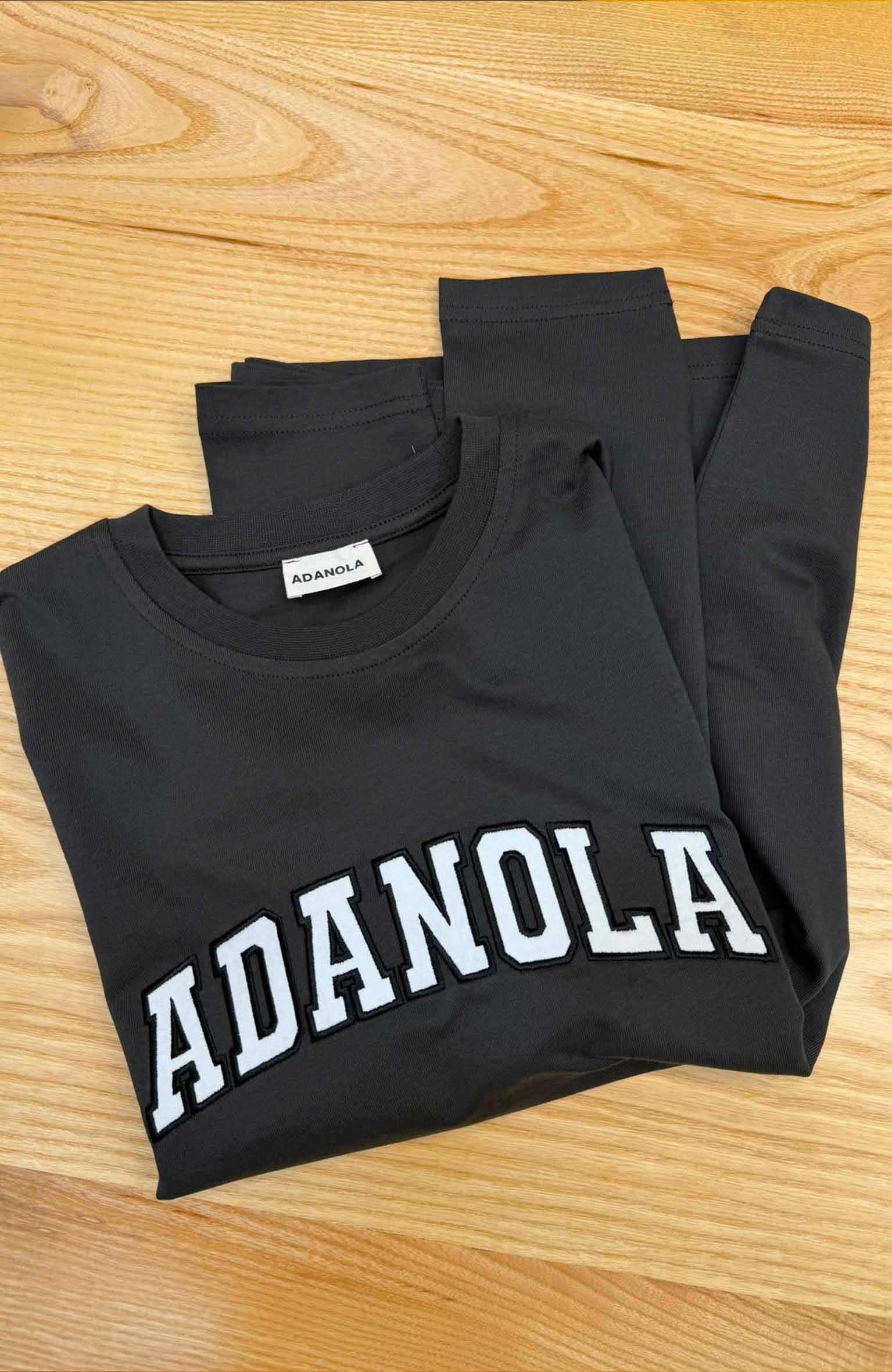 K4389 BİSİKLET YAKA YAZI NAKIŞLI ANTRASİT UZUN KOL T-SHIRT