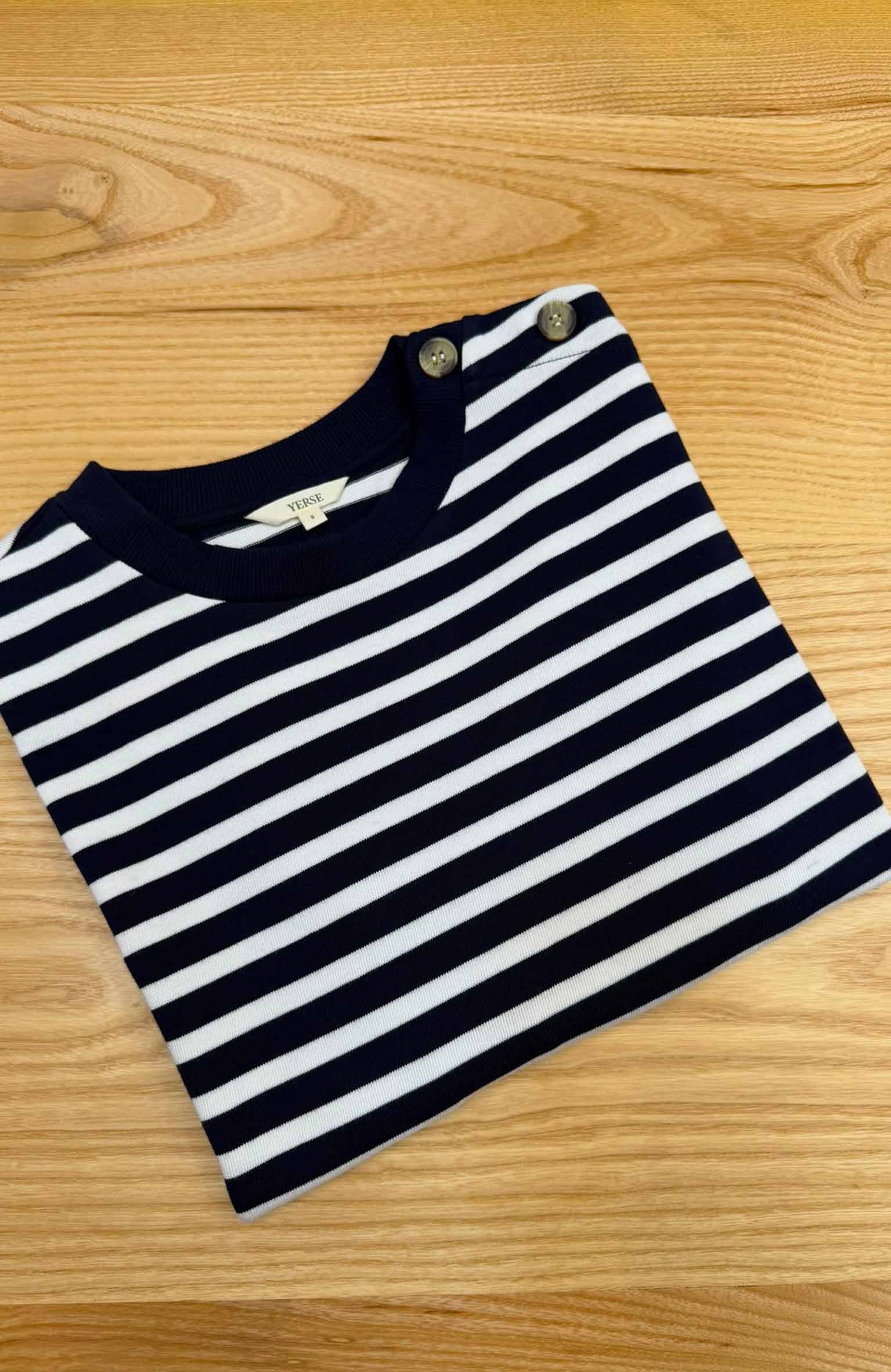 K4400 YER.SE LACİVERT ÇİZGİLİ ÖRME UZUN KOL T-SHIRT
