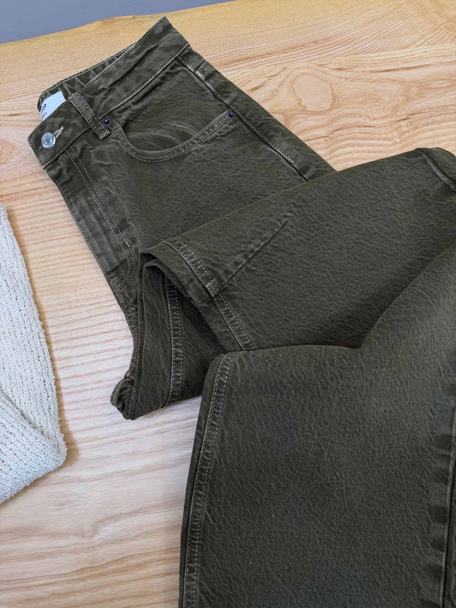 K4487 TPSHP YIKAMALI HAKİ BARREL JEAN