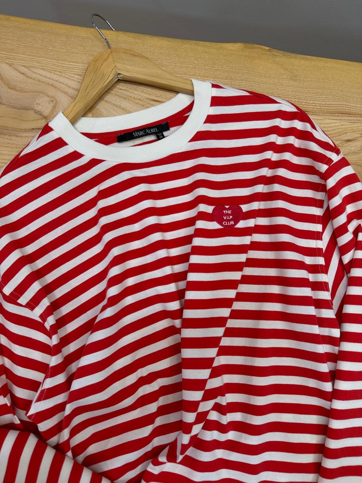 K4513 M.AUREL KIRMIZI ŞERİTLİ UZUN KOL T-SHIRT