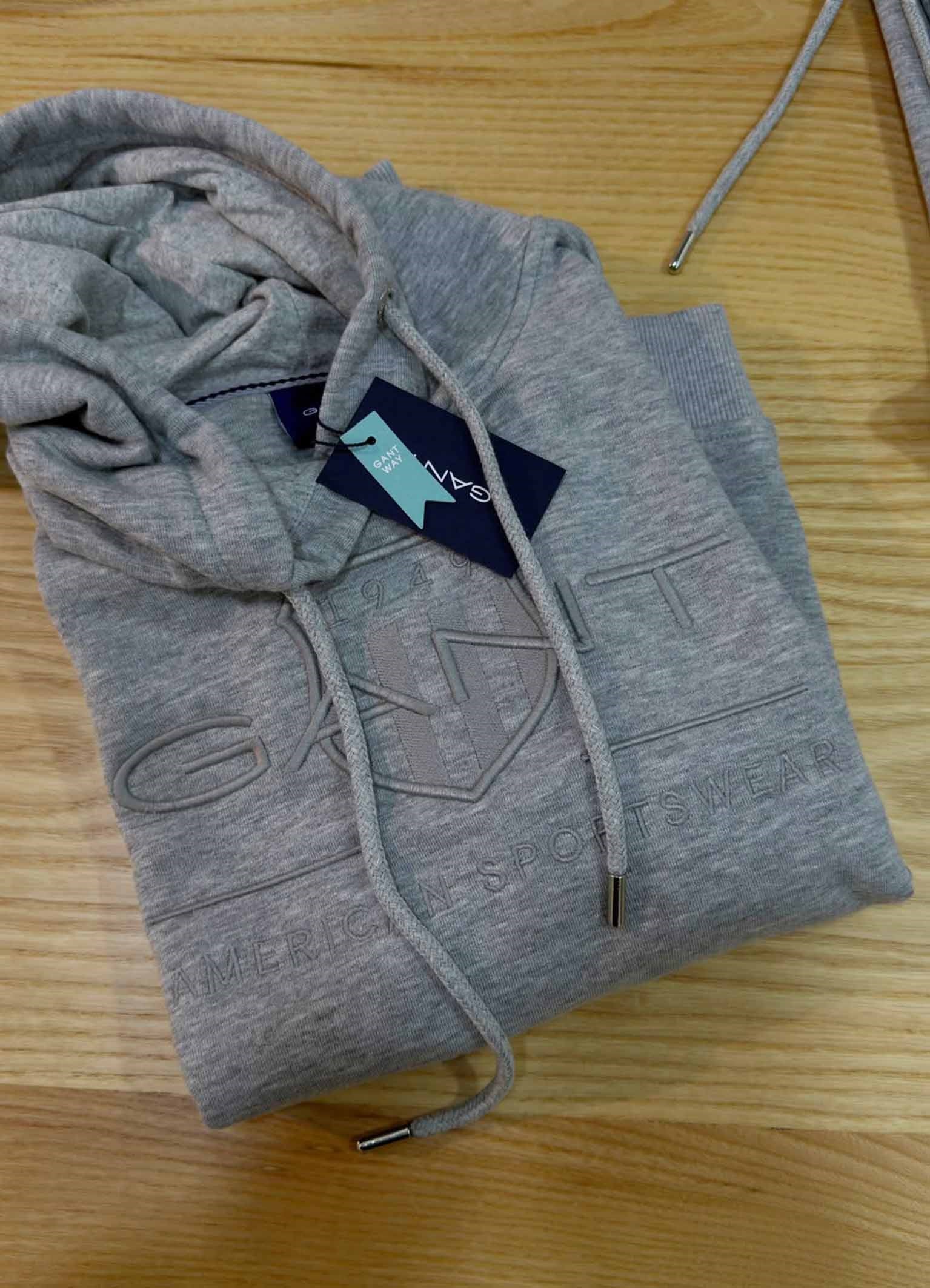 K4513 NAKIŞLI GRİ  KAPÜŞONLU SWEAT