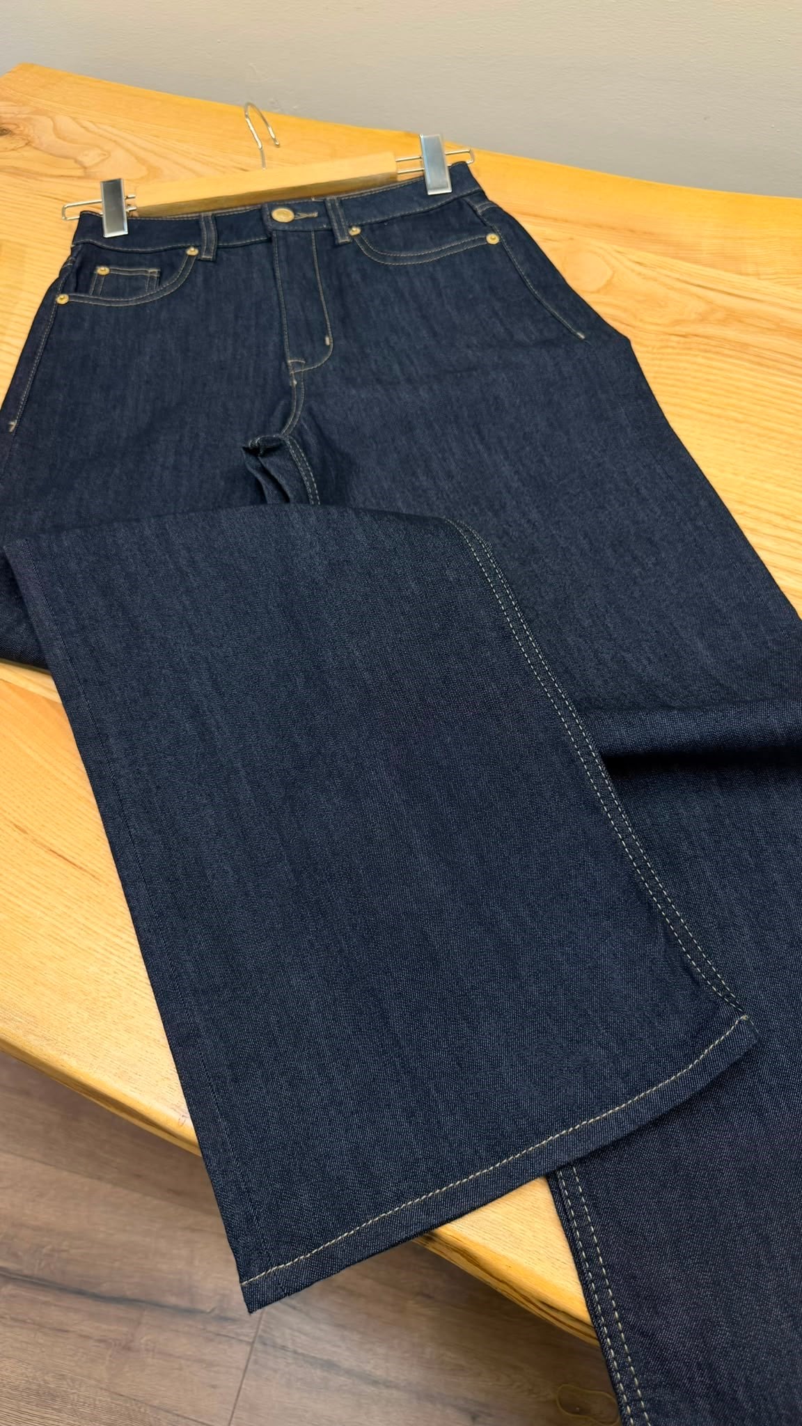 K4526 M.S WİDE LEG KONTRAST DİKİŞLİ KOYU LACİVERT JEAN