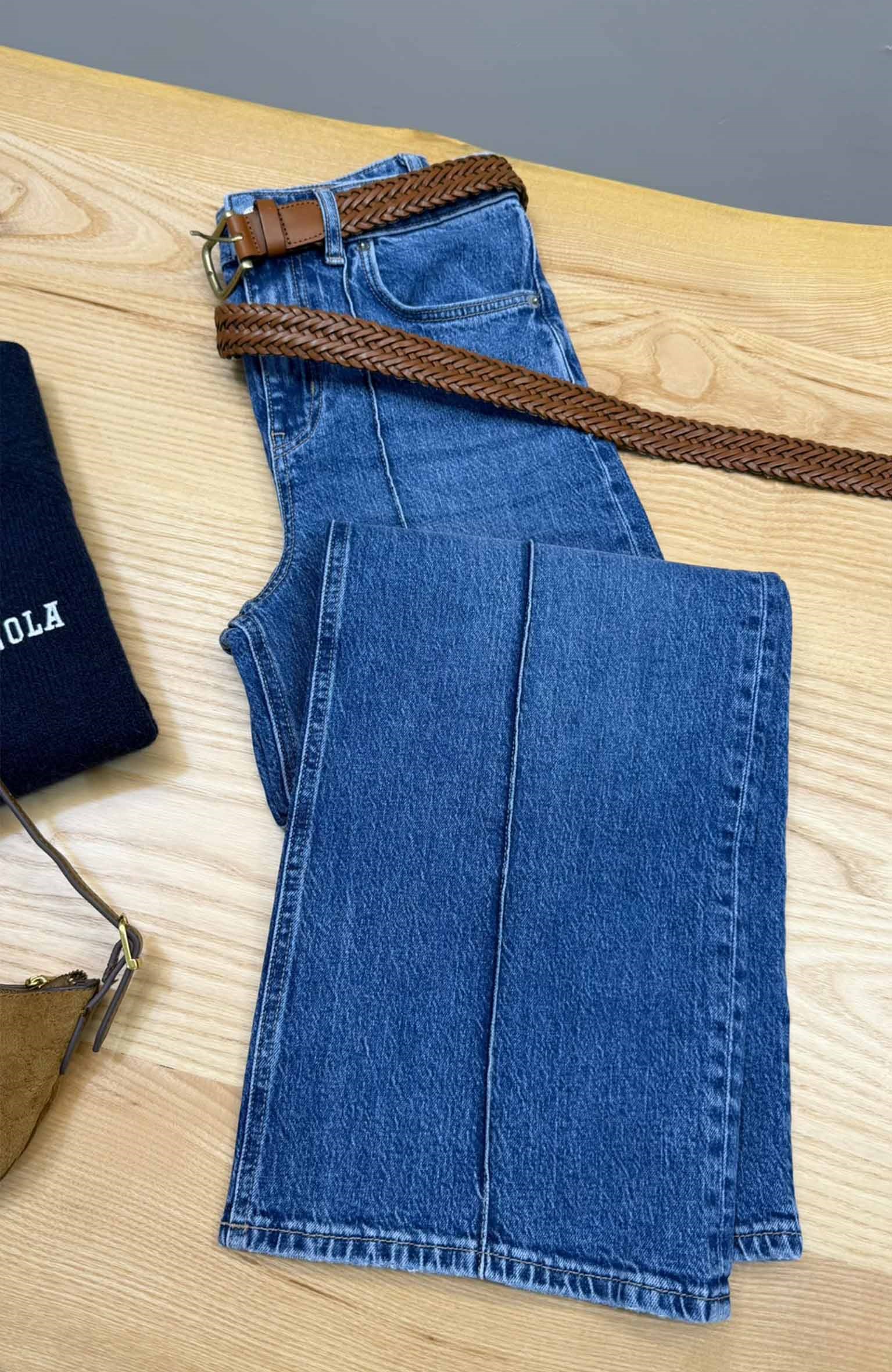 K4770 M&S ÖNDEN DİKİŞLİ MAVİ WİDE JEAN