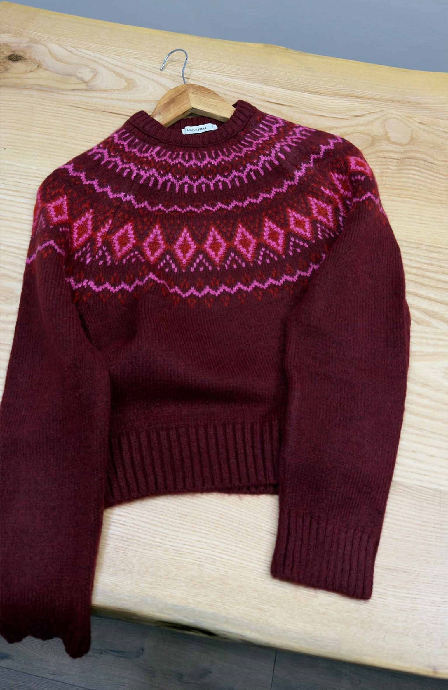 K4792 NORVEÇ DESEN JAKARLI BORDO KAZAK
