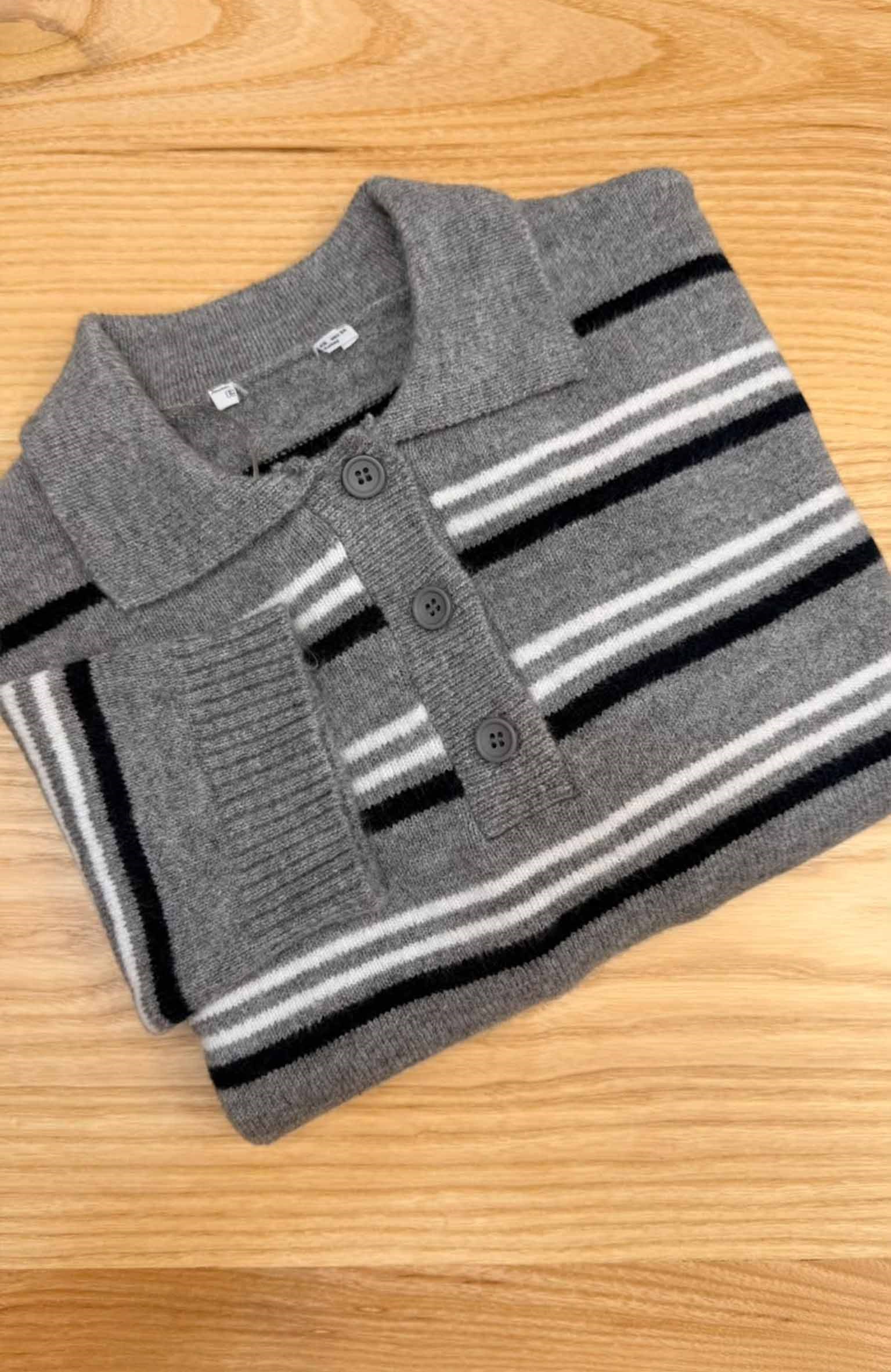 K4799 POLO YAKA ŞERİTLİ GRİ KAZAK