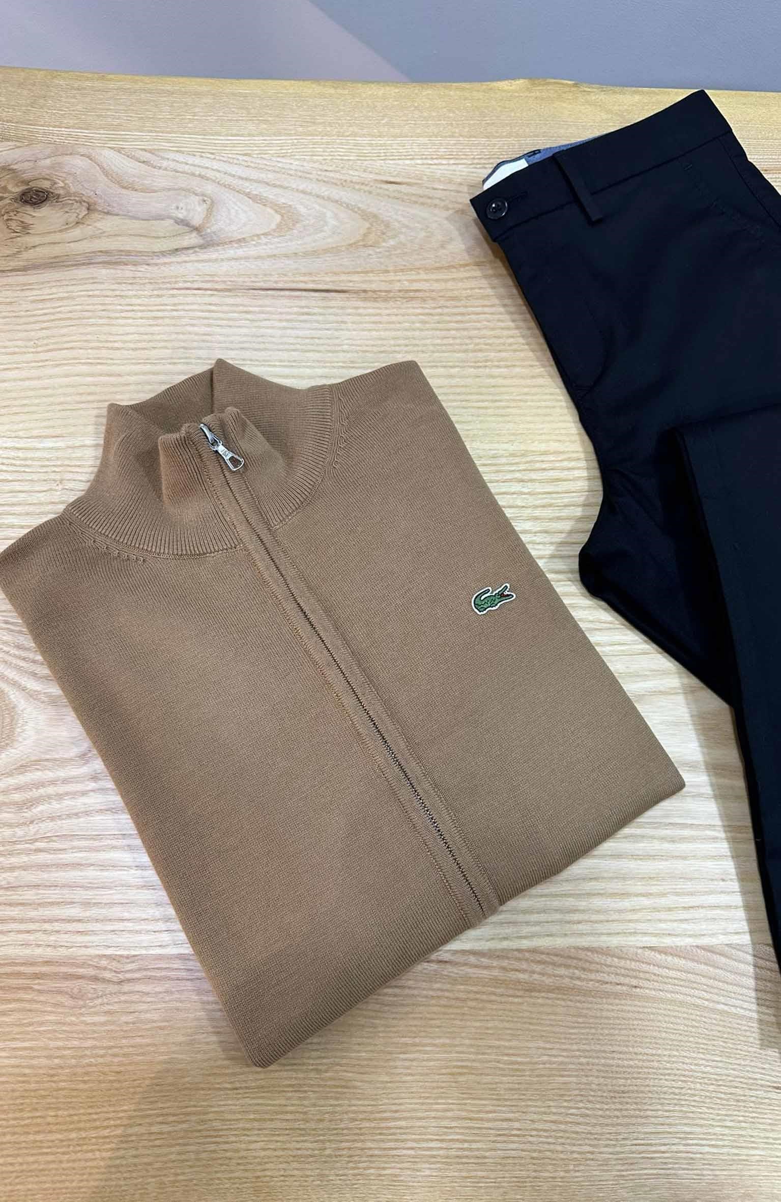 MEN1289 LCST TAM FERMUARLI SÜTLÜ KAHVE TRİKO HIRKA