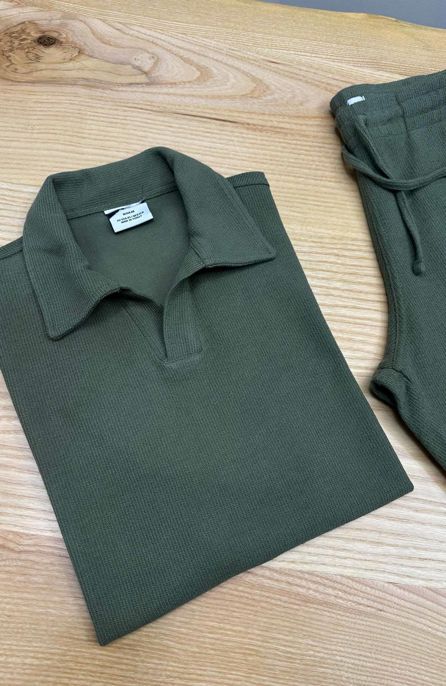 MEN1308 M.GO POLO YAKA ÖRME YEŞİL T-SHIRT