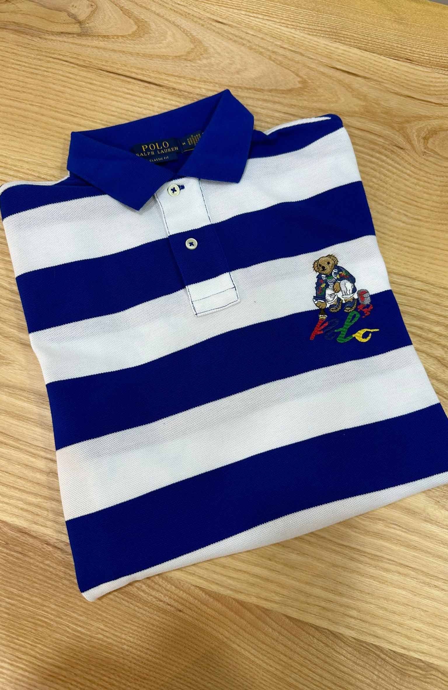 MEN1365 PRL RENKLİ NAKIŞLI KALIN ÇİZGİLİ POLO T-SHIRT