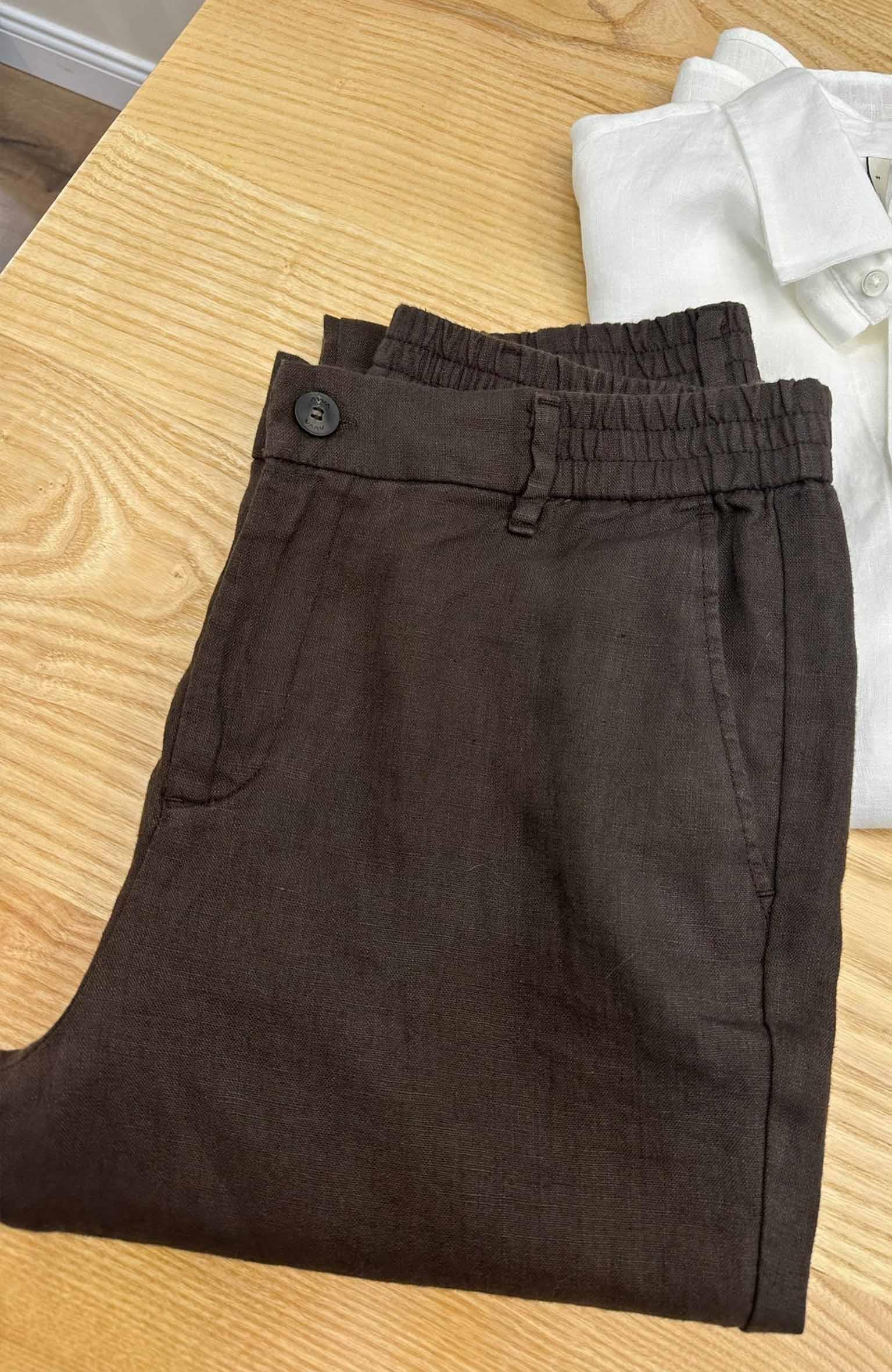 MEN1473 A.V KAHVERENGİ RELAXED KETEN PANTOLON