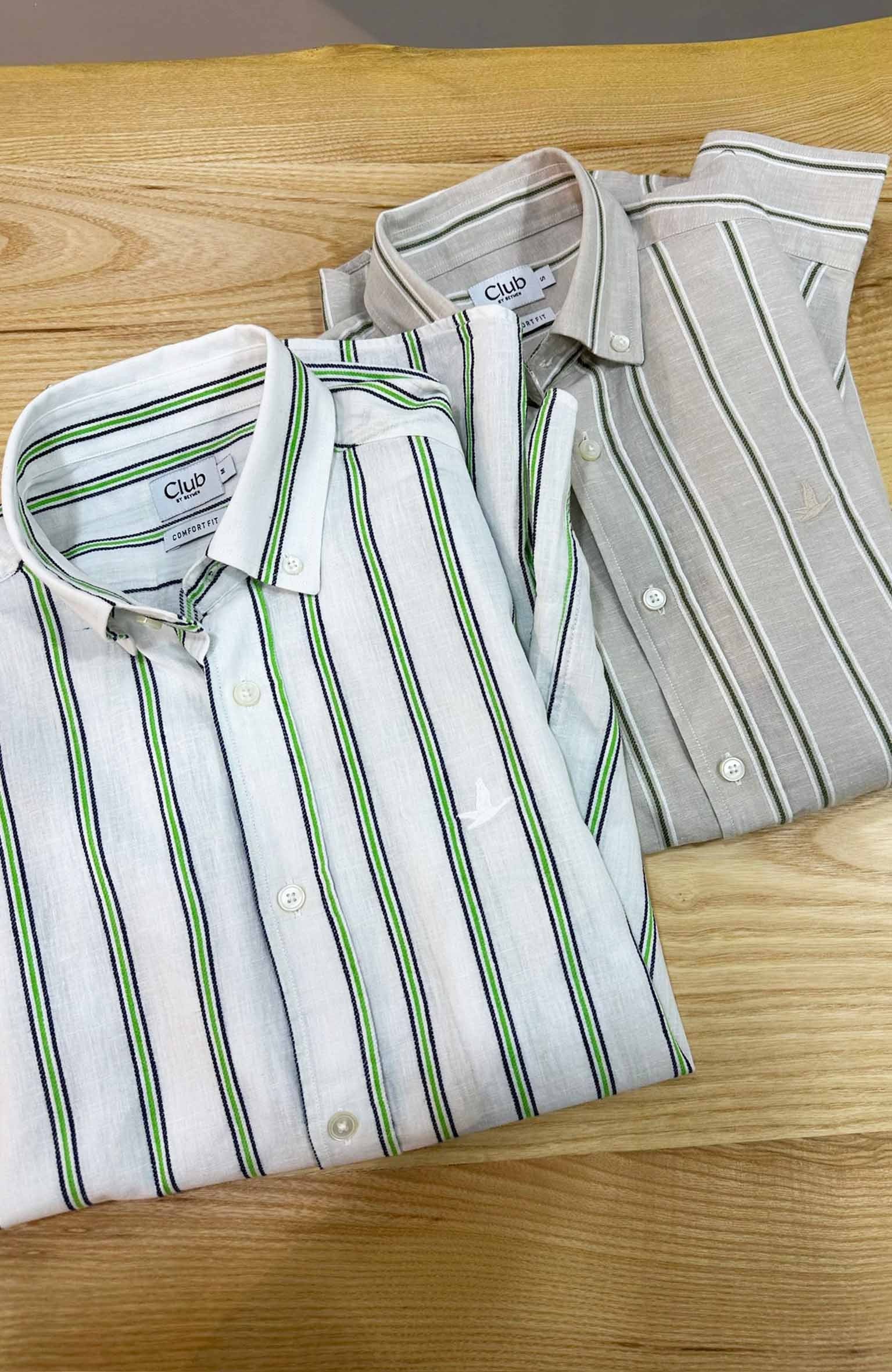 MEN1527 BYMN CONFORT FİT ÇİZGİLİ KETEN GÖMLEK