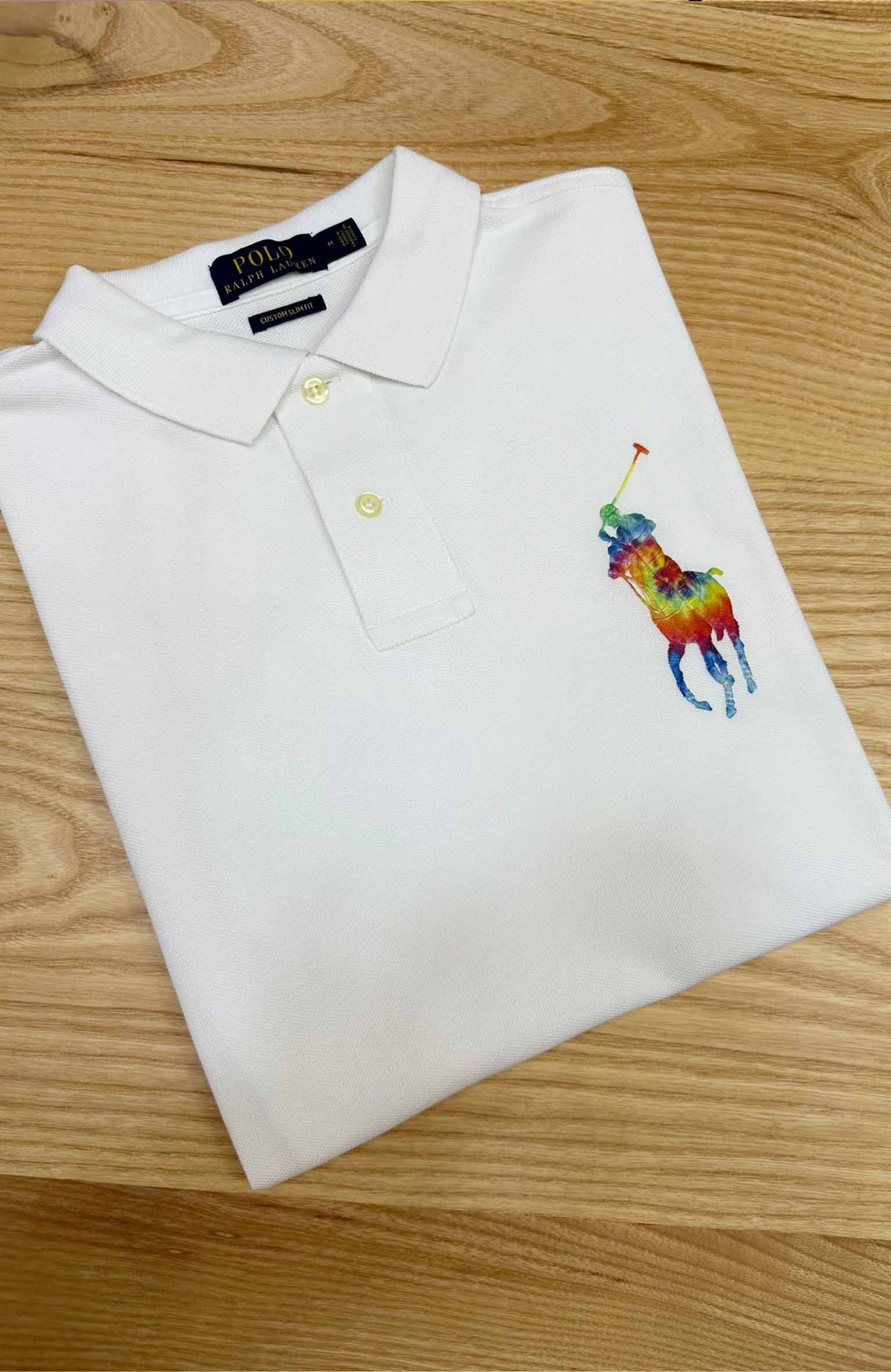 MEN1555 PRL BÜYÜK RENKLİ LOGOLU BEYAZ POLO T-SHIRT