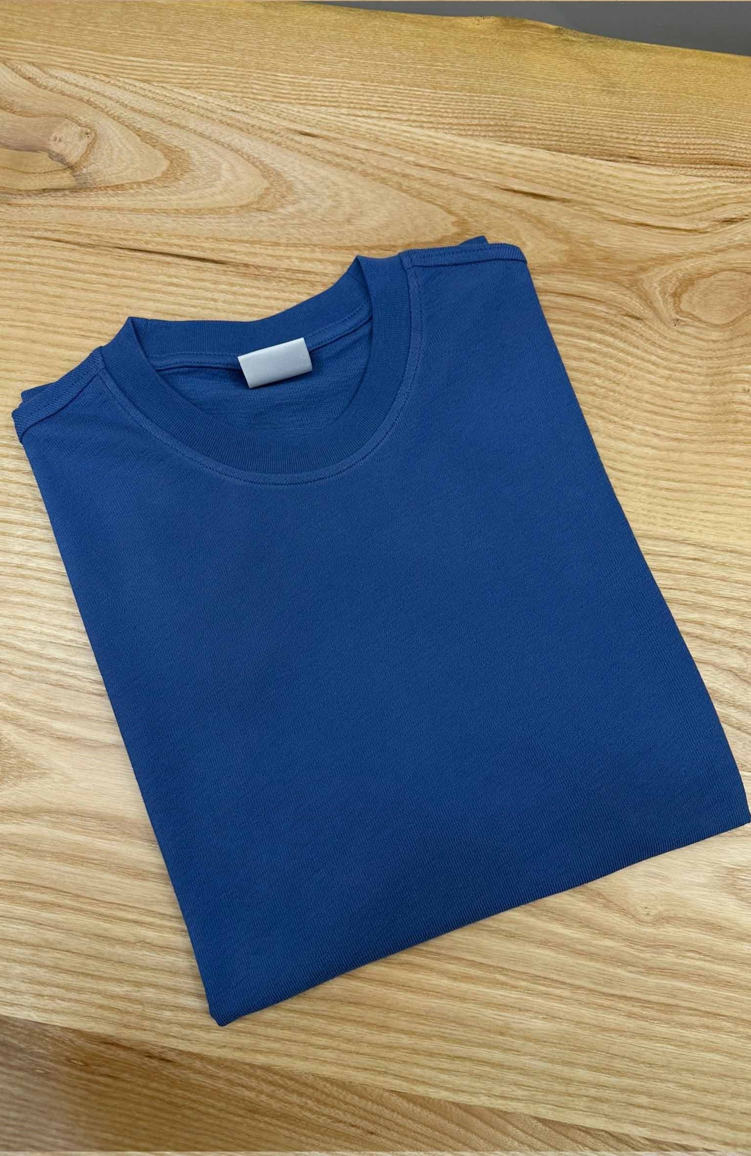 MEN1587  M.GO BİSİKLET YAKA ÖRME DOKULU MAVİ  T-SHIRT