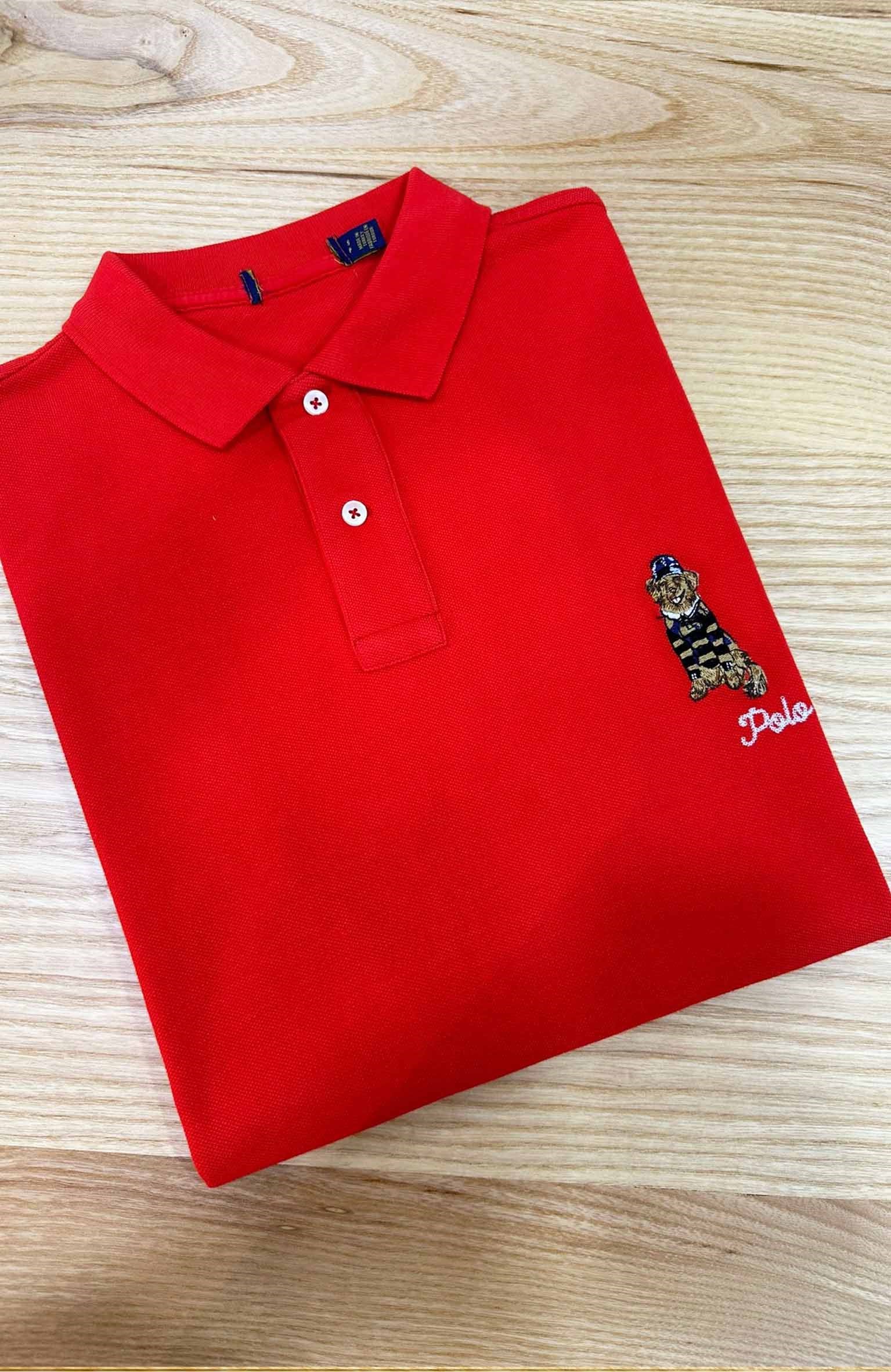 MEN1589 PRL KÖPEK NAKIŞLI KIRMIZI REGULAR POLO T-SHIRT
