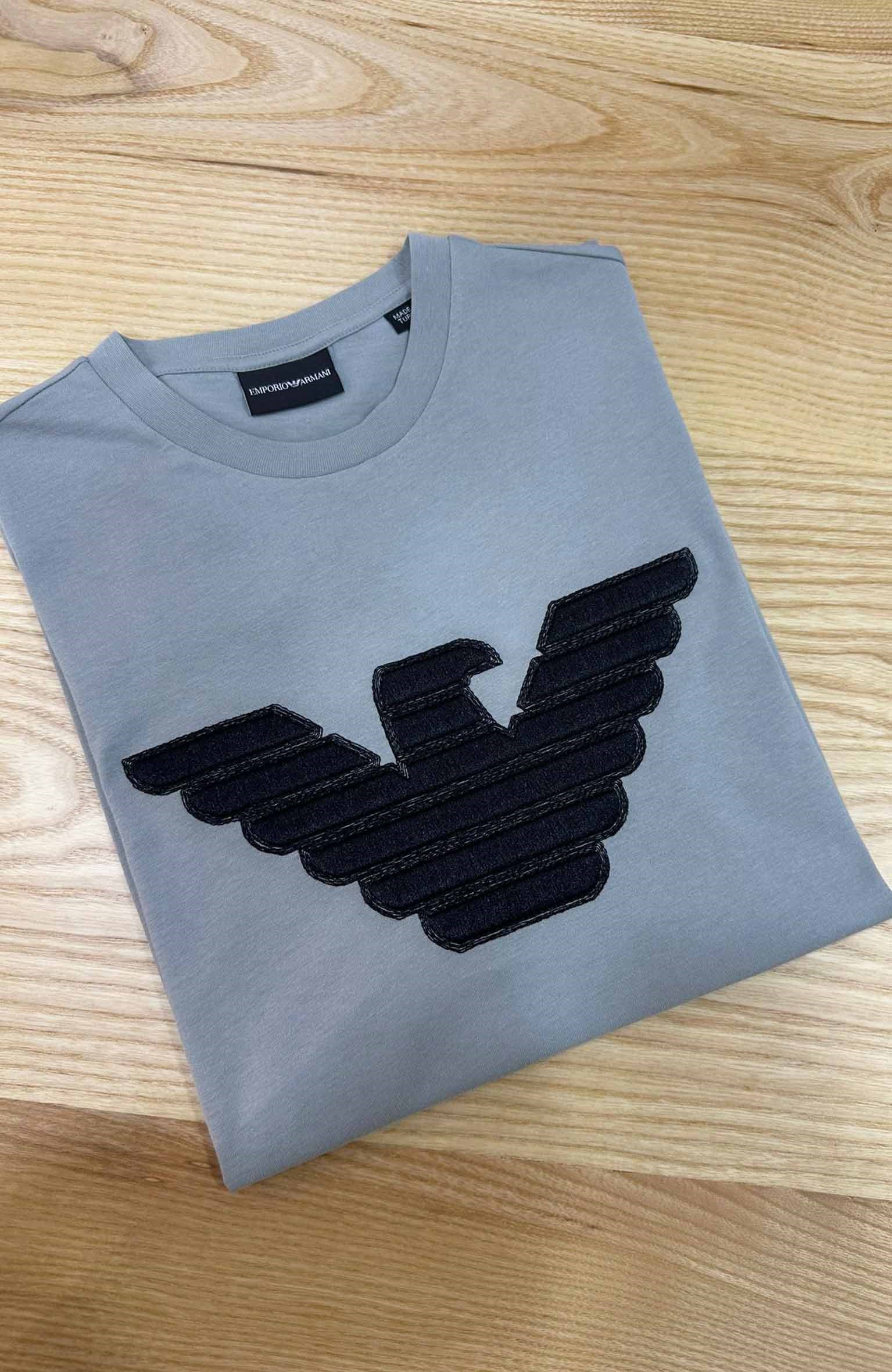 MEN1591 E.A SİYAH NAKIŞLI GRİ T-SHIRT