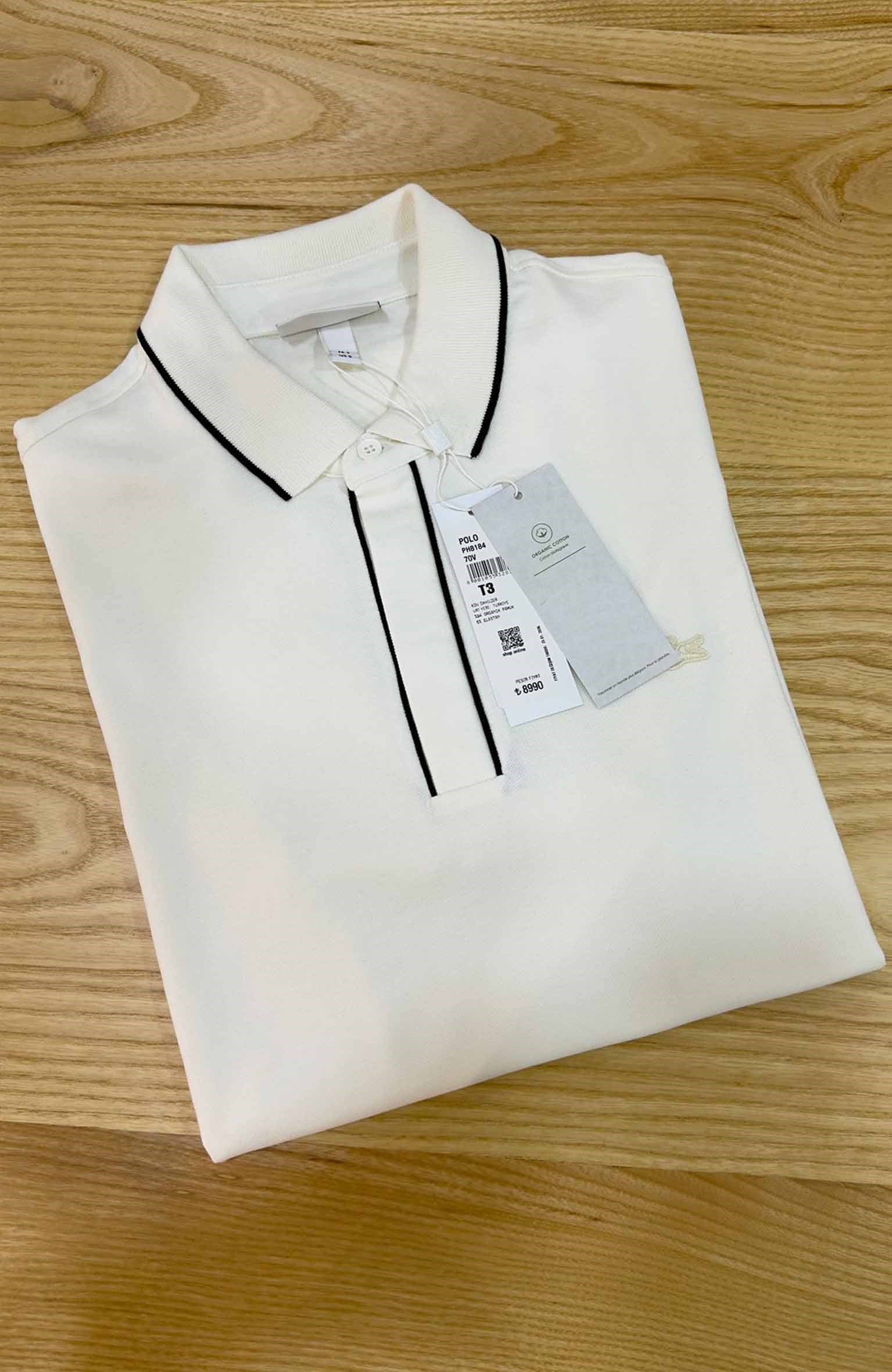 MEN1618 LCS LACİVERT ŞERİTLİ EKRU PARIS POLO T-SHIRT