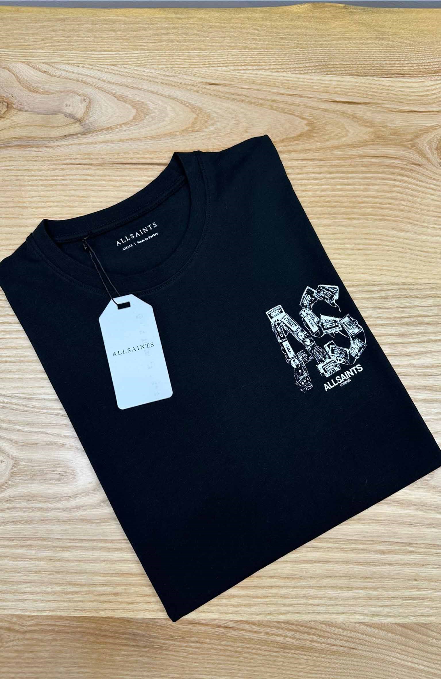 MEN1766 ALL S. ÖN/ARKA KASET BASKILI SİYAH T-SHIRT