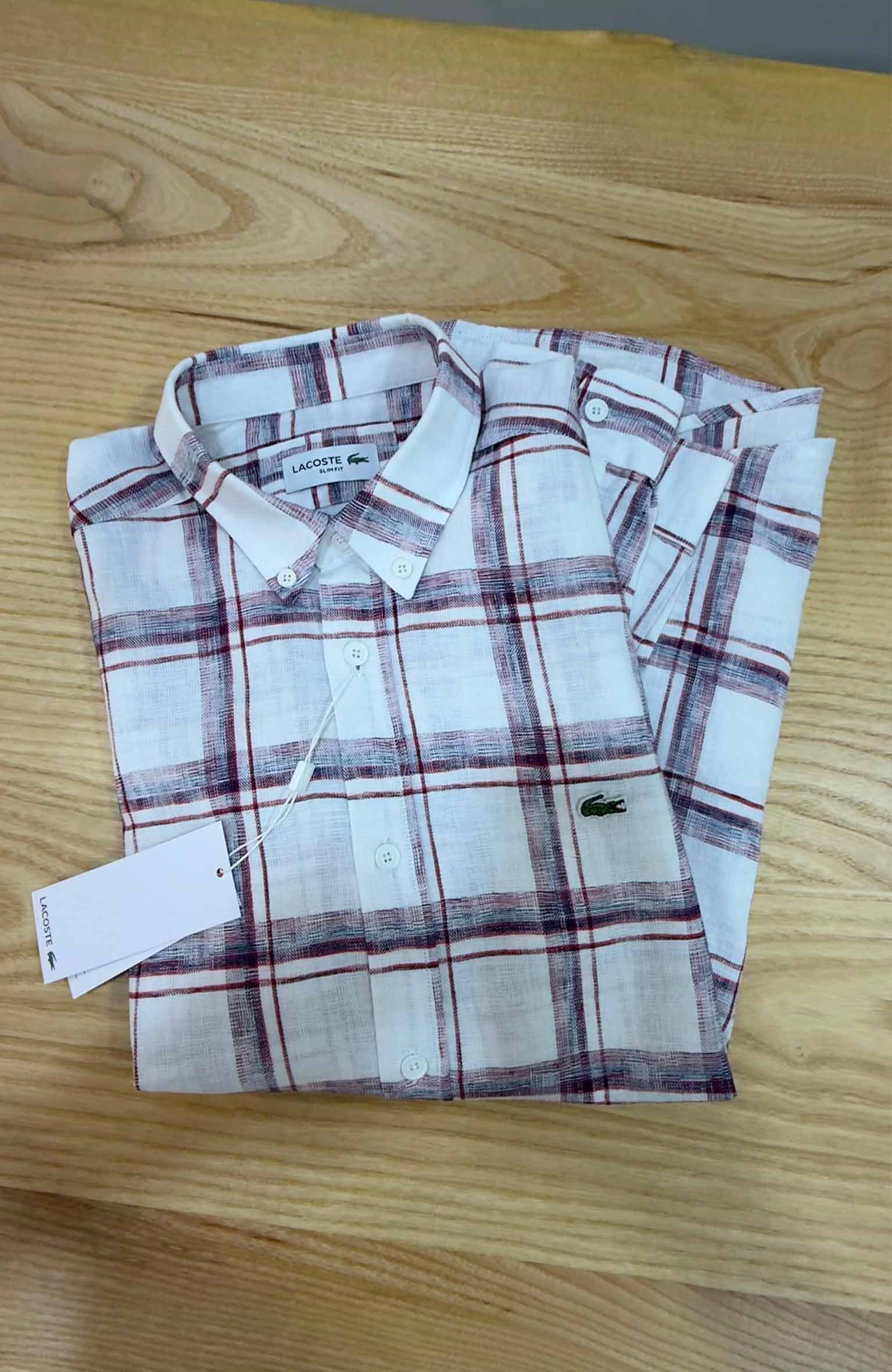 MEN1965 LCT SLİM FİT KIRMIZI KARE DESENLİ KETEN GÖMLEK
