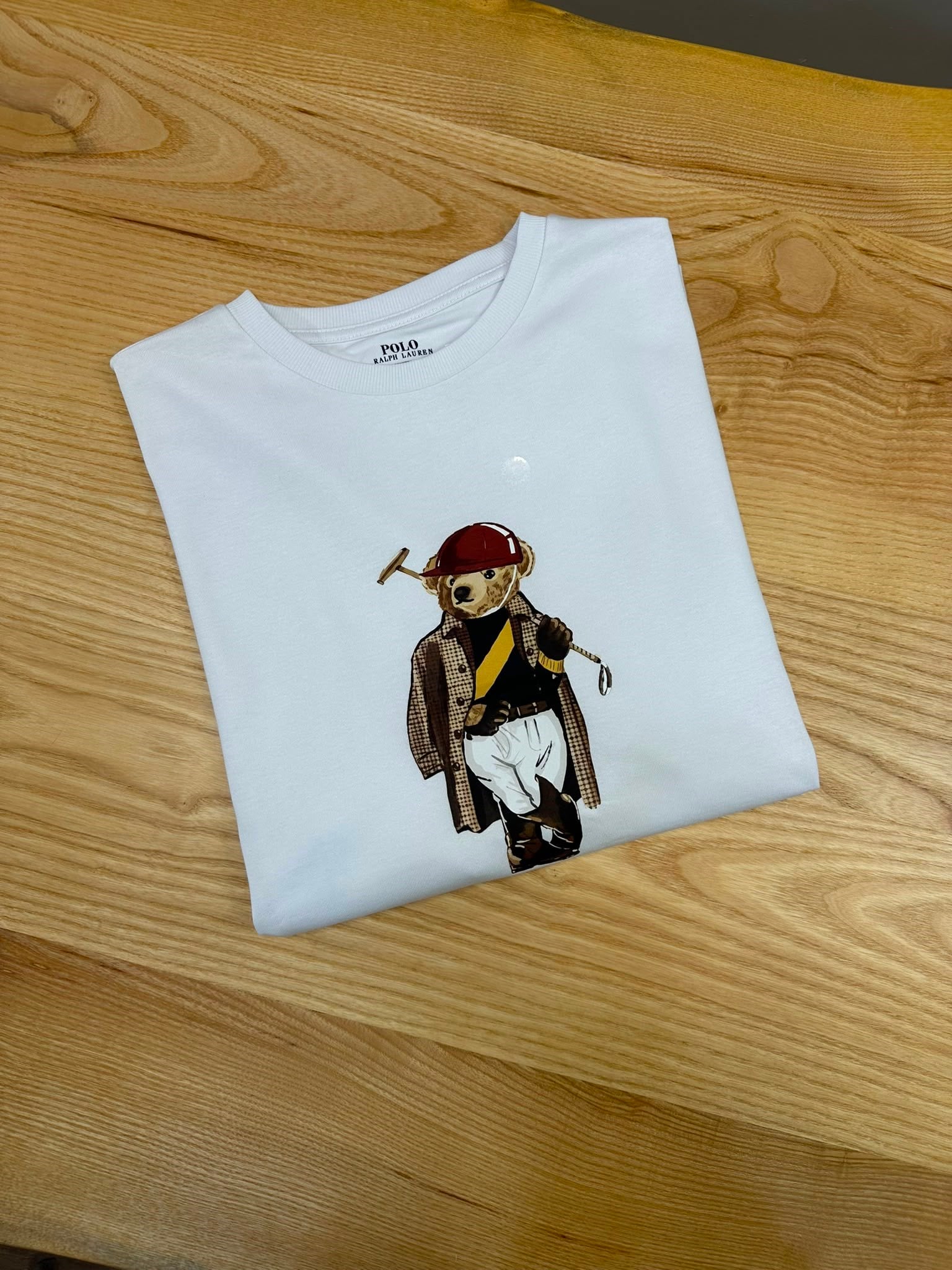 MEN2127 PRL BEAR BASKILI BEYAZ T-SHIRT