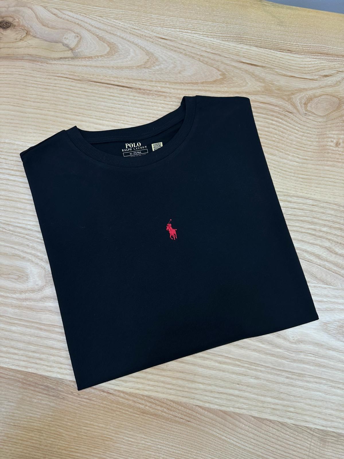 MEN2146 PRL KIRMIZI NAKIŞLI SİYAH T-SHIRT