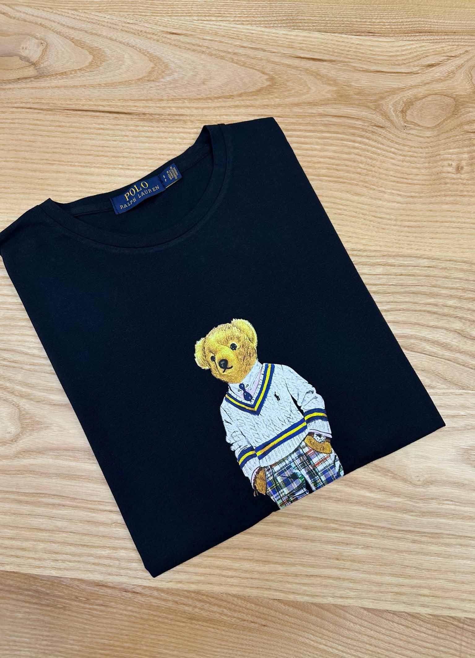 MEN2159 PRL BEAR BASKILI SİYAH T-SHIRT