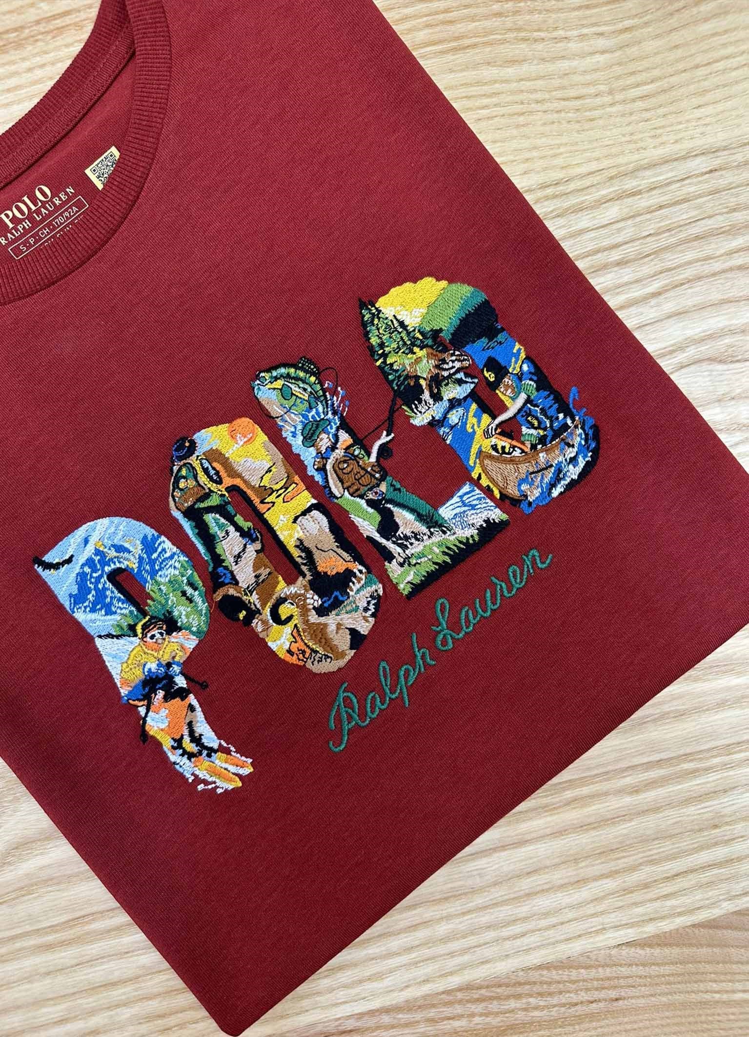 MEN2163 PRL NAKIŞLI PAMUKLU KİREMİT T-SHIRT
