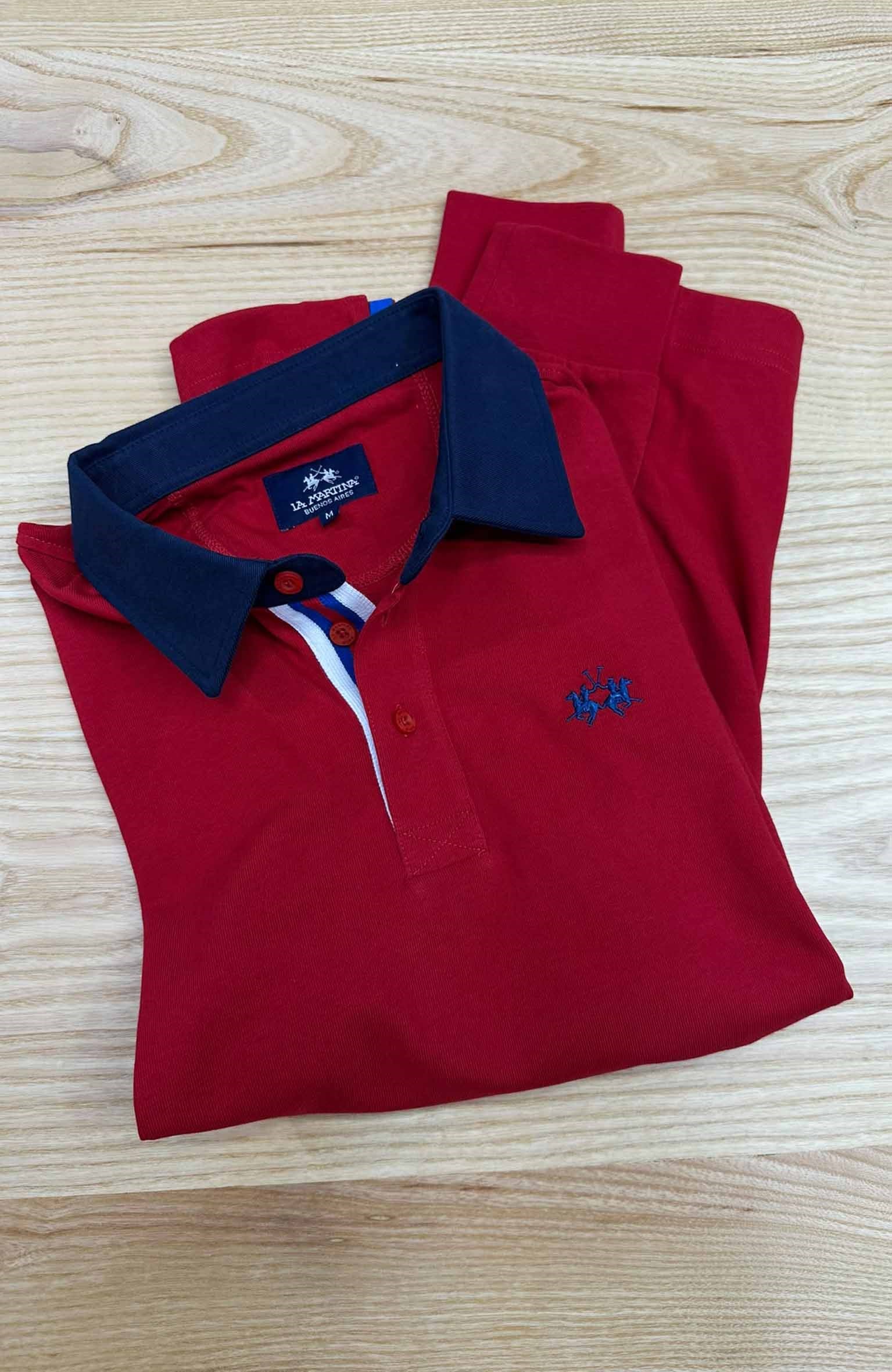MEN2264 L.MRTN NAKIŞLI KIRMIZI UZUN KOL POLO T-SHIRT