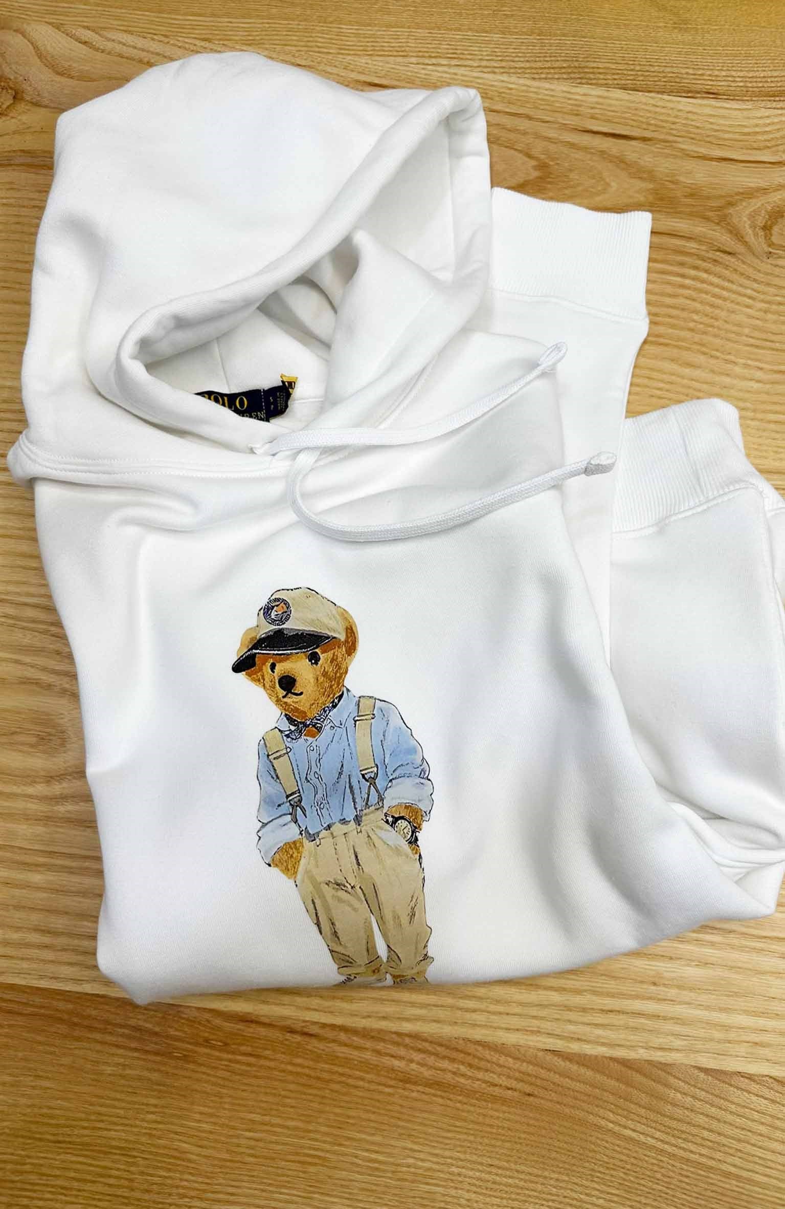 MEN2281 PRL BEAR BASKILI KAPÜŞONLU BEYAZ SWEAT