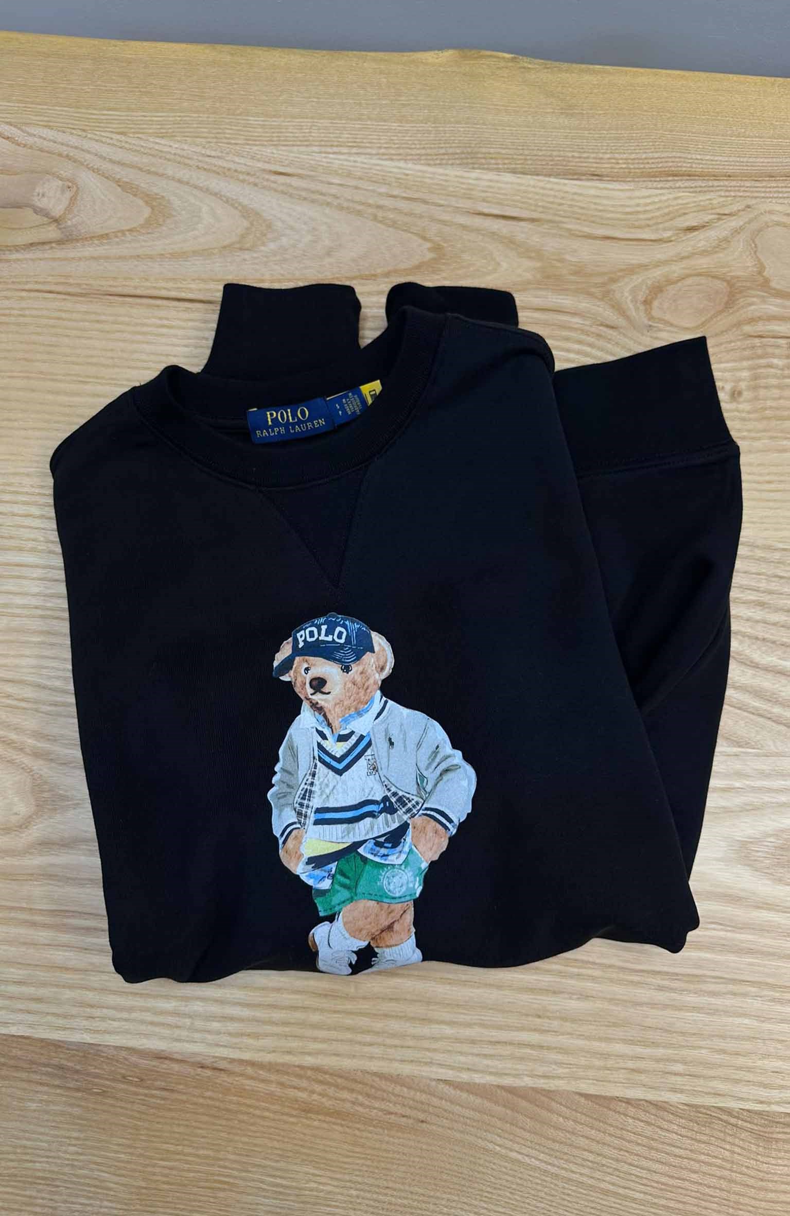 MEN2286 BEAR BASKILI BİSİKLET YAKA SİYAH SWEAT