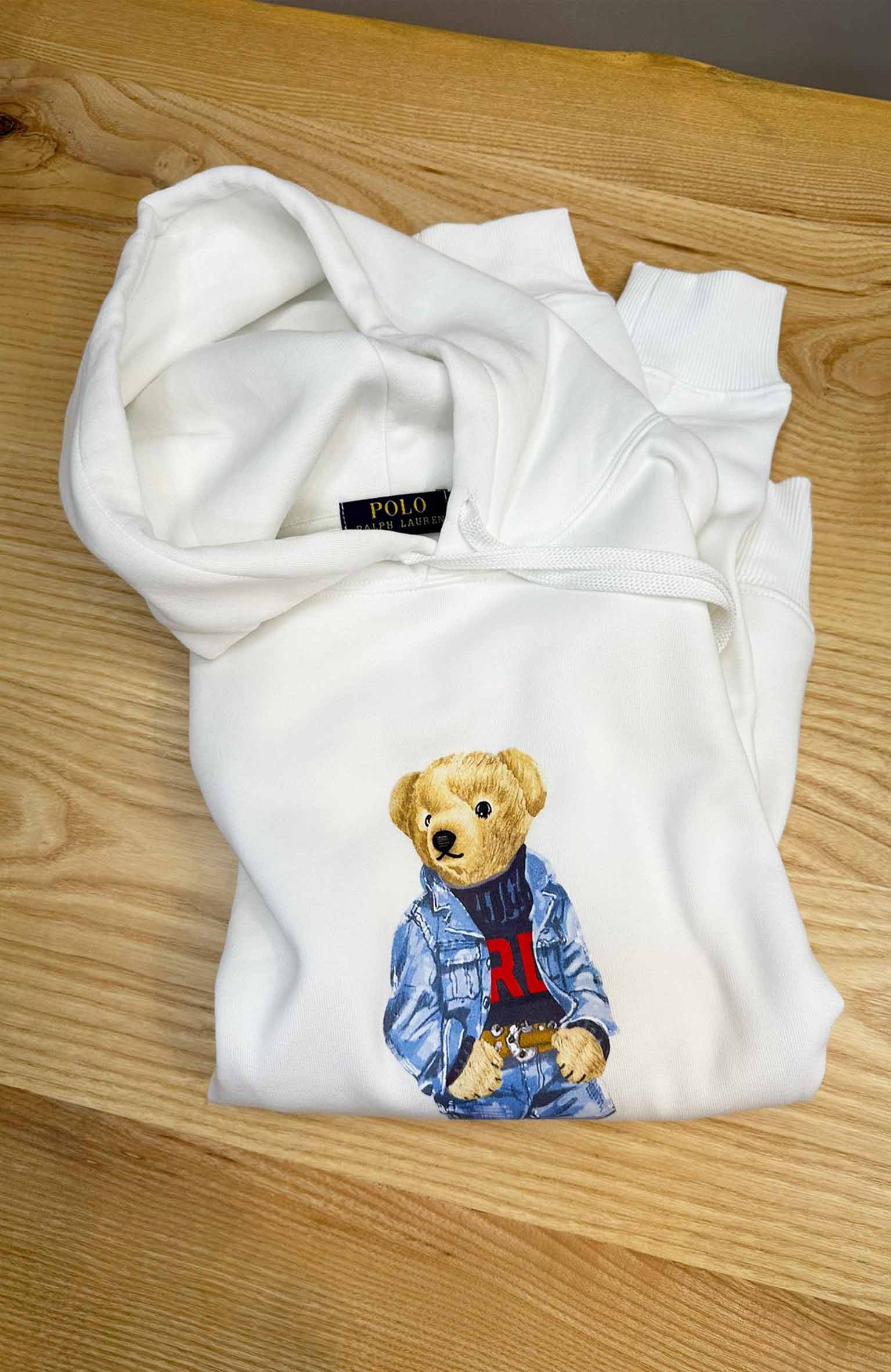 MEN2289 BEAR BASKILI KAPÜŞONLU BEYAZ SWEAT