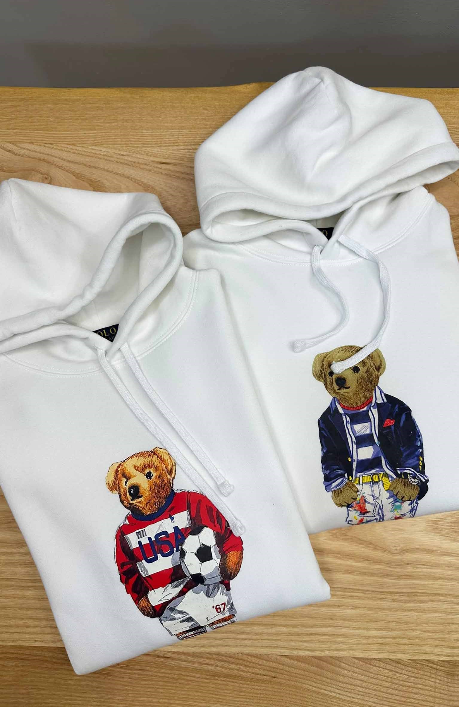 MEN2317 PRL BEAR BASKILI KAPÜŞONLU BEYAZ SWEAT