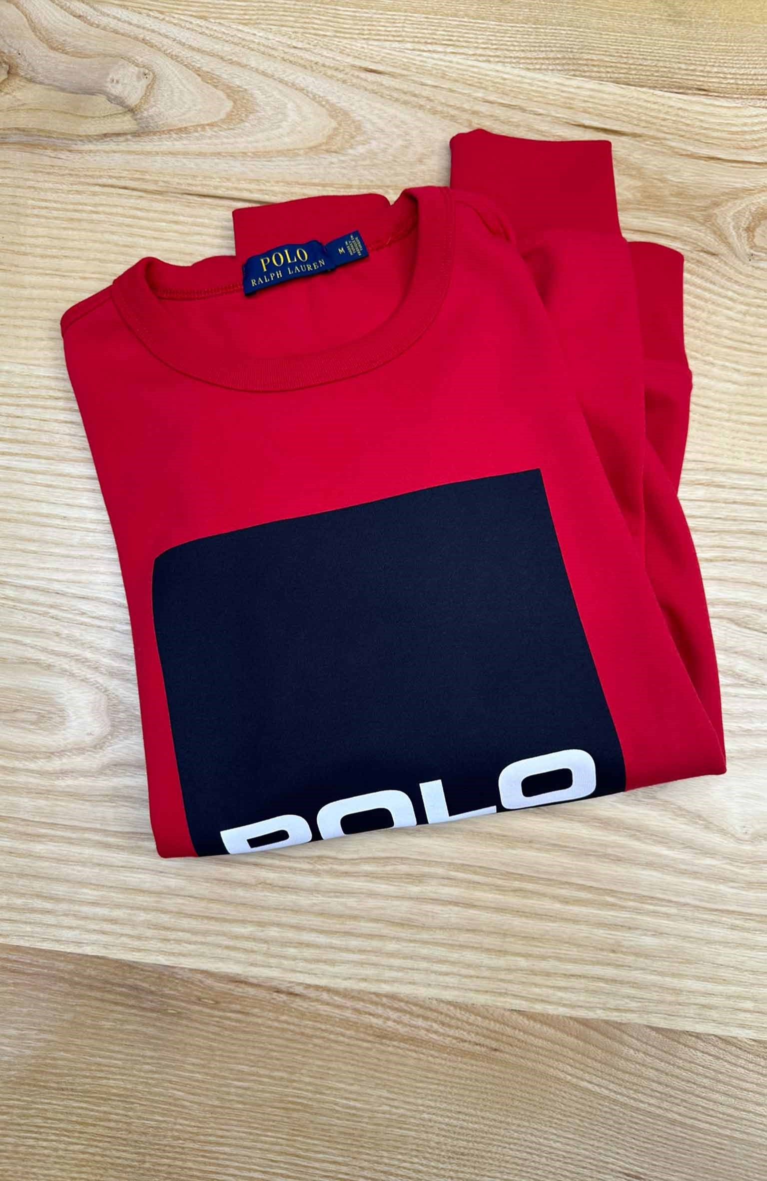 MEN2339 P.LO BASKILI KIRMIZI PAMUKLU İNCE SWEAT