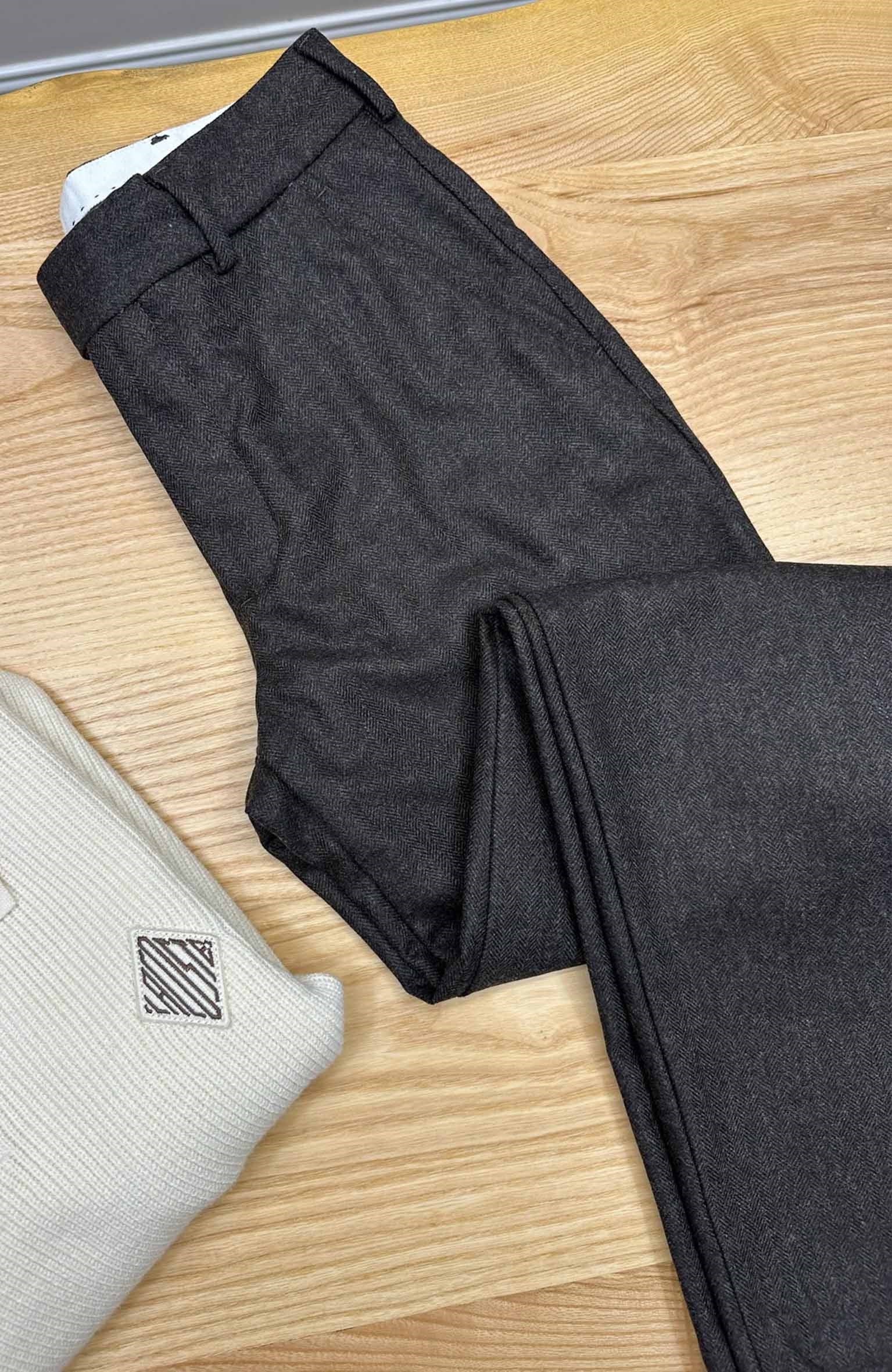 MEN2390 LCT YÜN DOKULU KIRÇILLI KAHVE PANTOLON