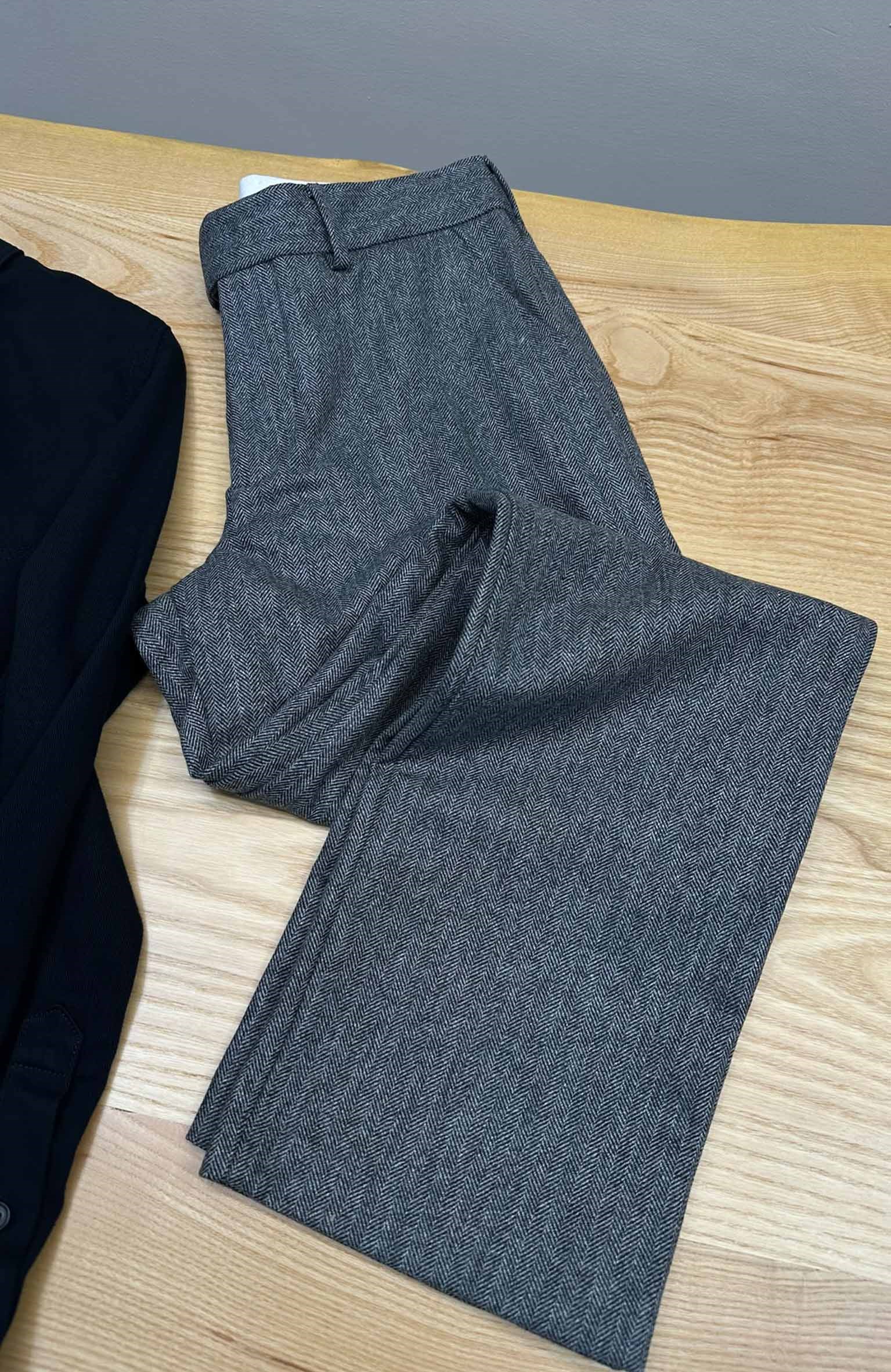 MEN2401 LCT YÜN DOKULU KIRÇILLI GRİ PANTOLON