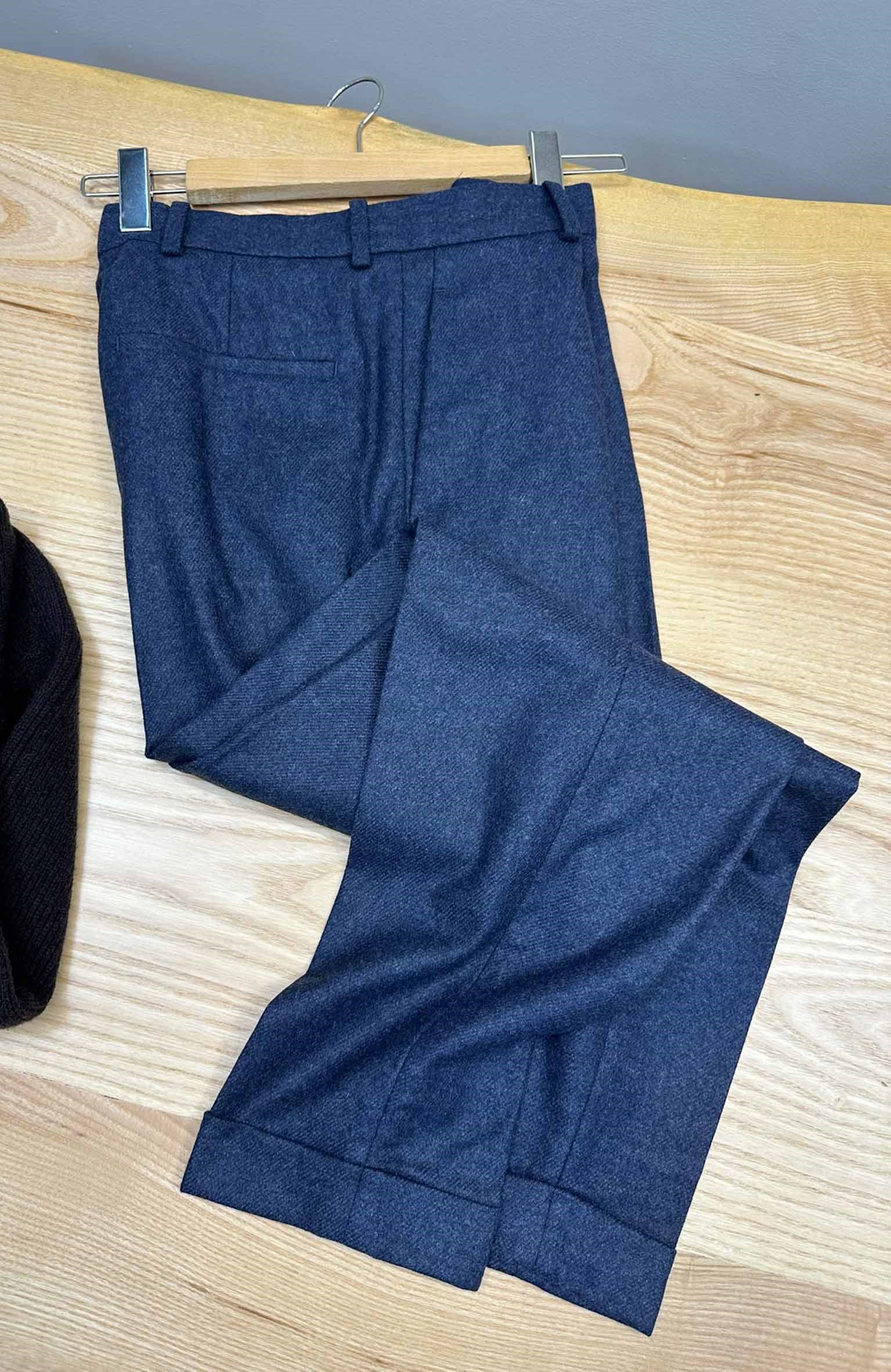MEN2405 YÜN KARIŞIMLI KIRÇILLI LACİVERT PANTOLON