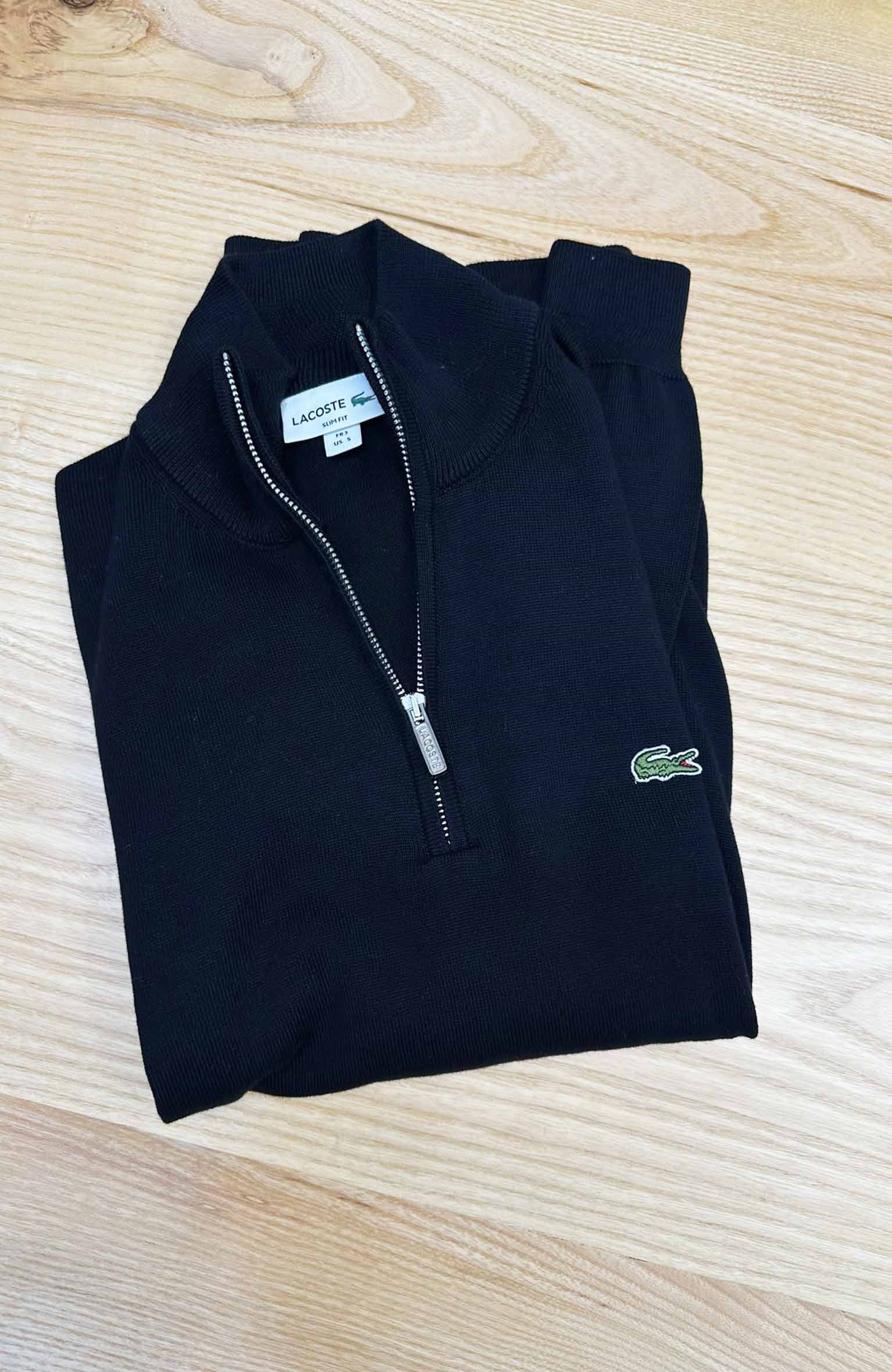 MEN2433 LCT YARIM FERMUARLI SLİM FİT SİYAH TRİKO KAZAK