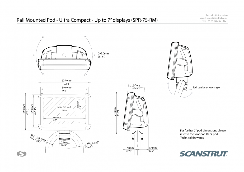 SPR-7S-RM 7-amp;EKRAN İÇİN BEYAZ POD. RAYA MONTAJ