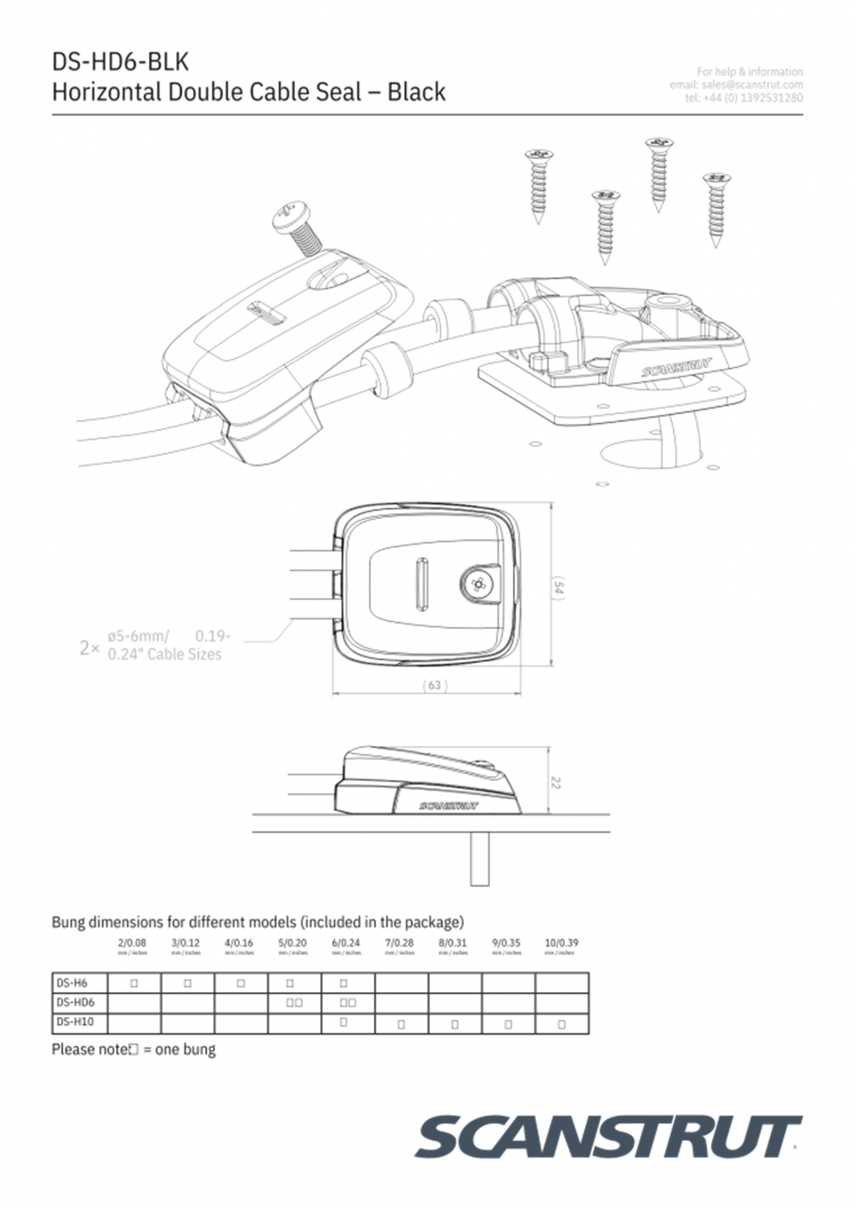 DS-HD6-BLK ÇİFTLİ KABLO ÇIKIŞI, SİYAH, 6-10MM